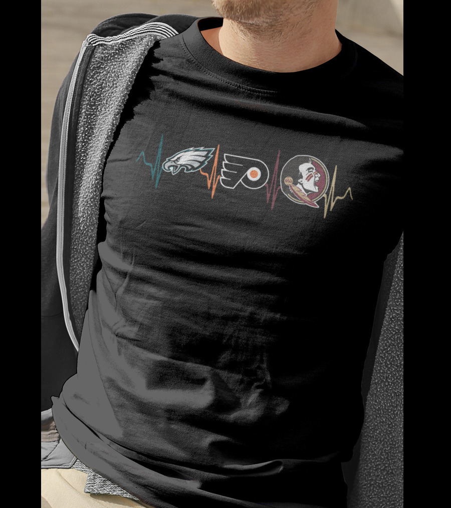 Philadelphia Eagles Flyers Florida State University Seminoles Heartbeat T-Shirt