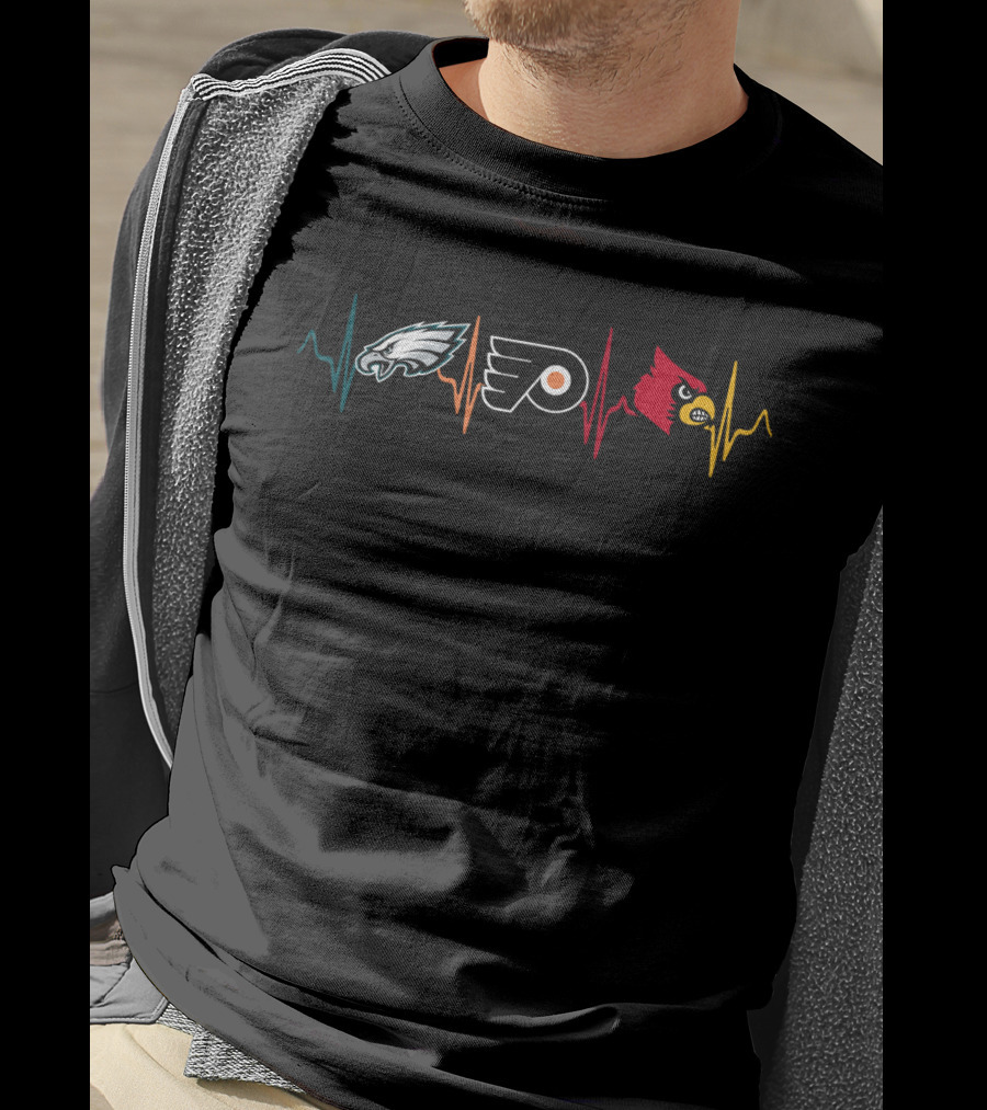 Love Eagles Flyers Cardinals Heartbeat T-Shirt