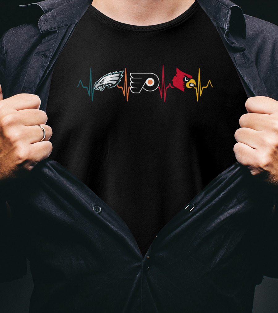 Love Eagles Flyers Cardinals Heartbeat T-Shirt