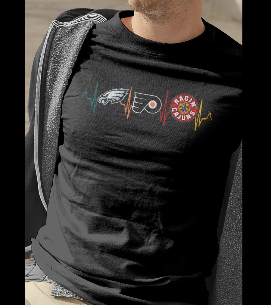 Eagles Flyers Ragin Cajuns Heartbeat Lrc T-Shirt