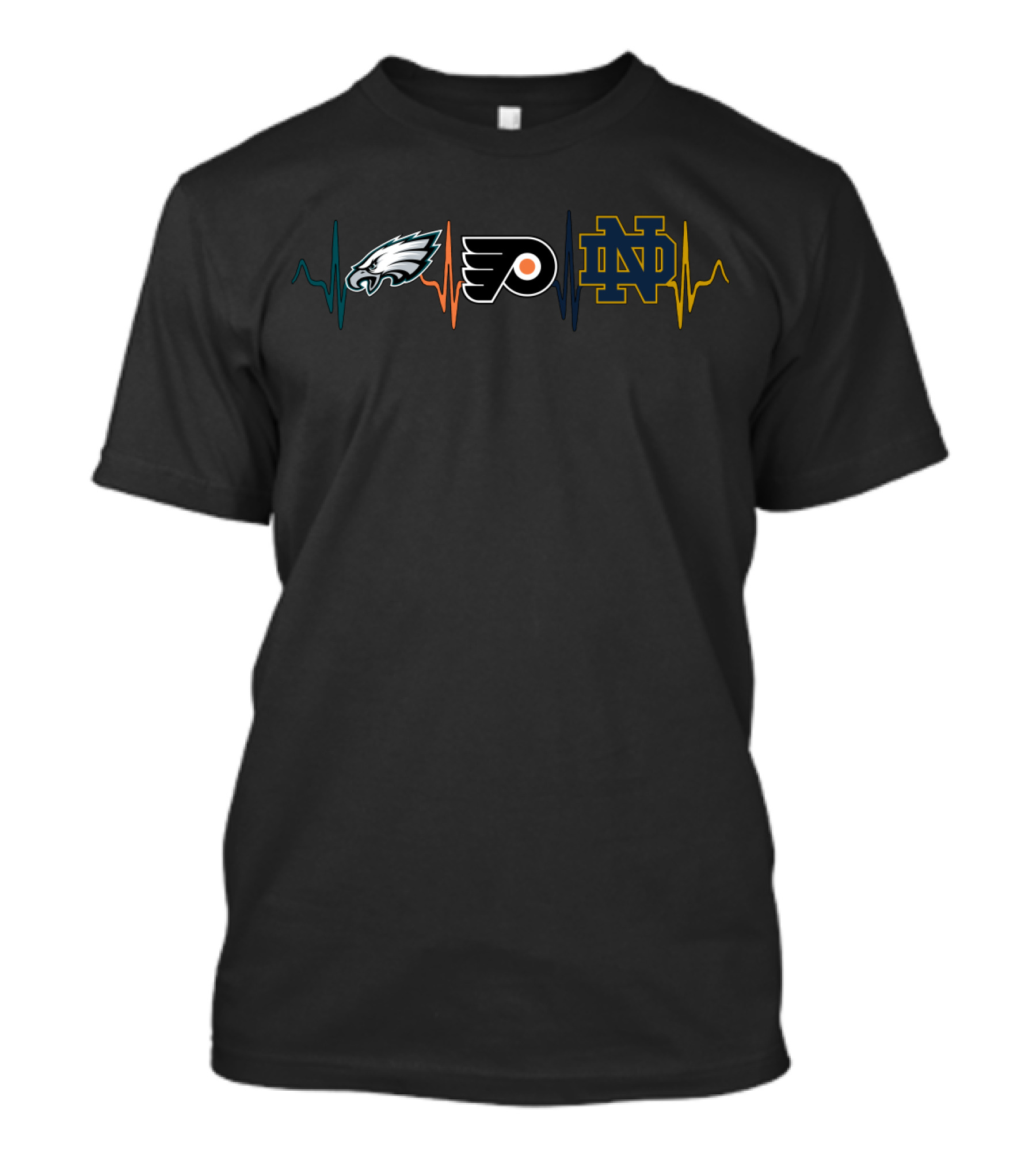 Philadelphia Eagles Flyers Notre Dame Fighting Irish Heartbeat T-Shirt