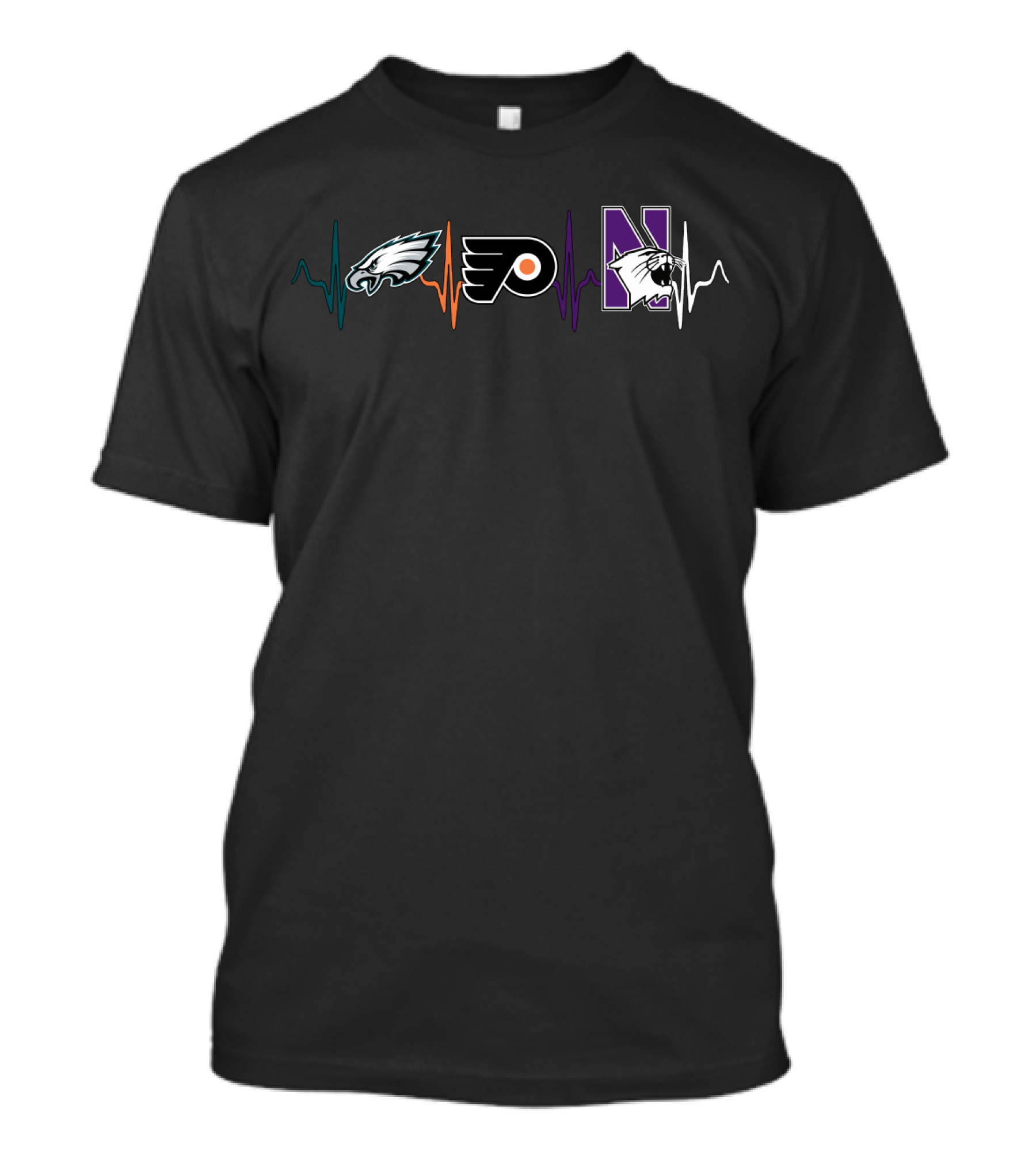 Philadelphia Eagles Flyers Northwestern Wildcats Heartbeat T-Shirt