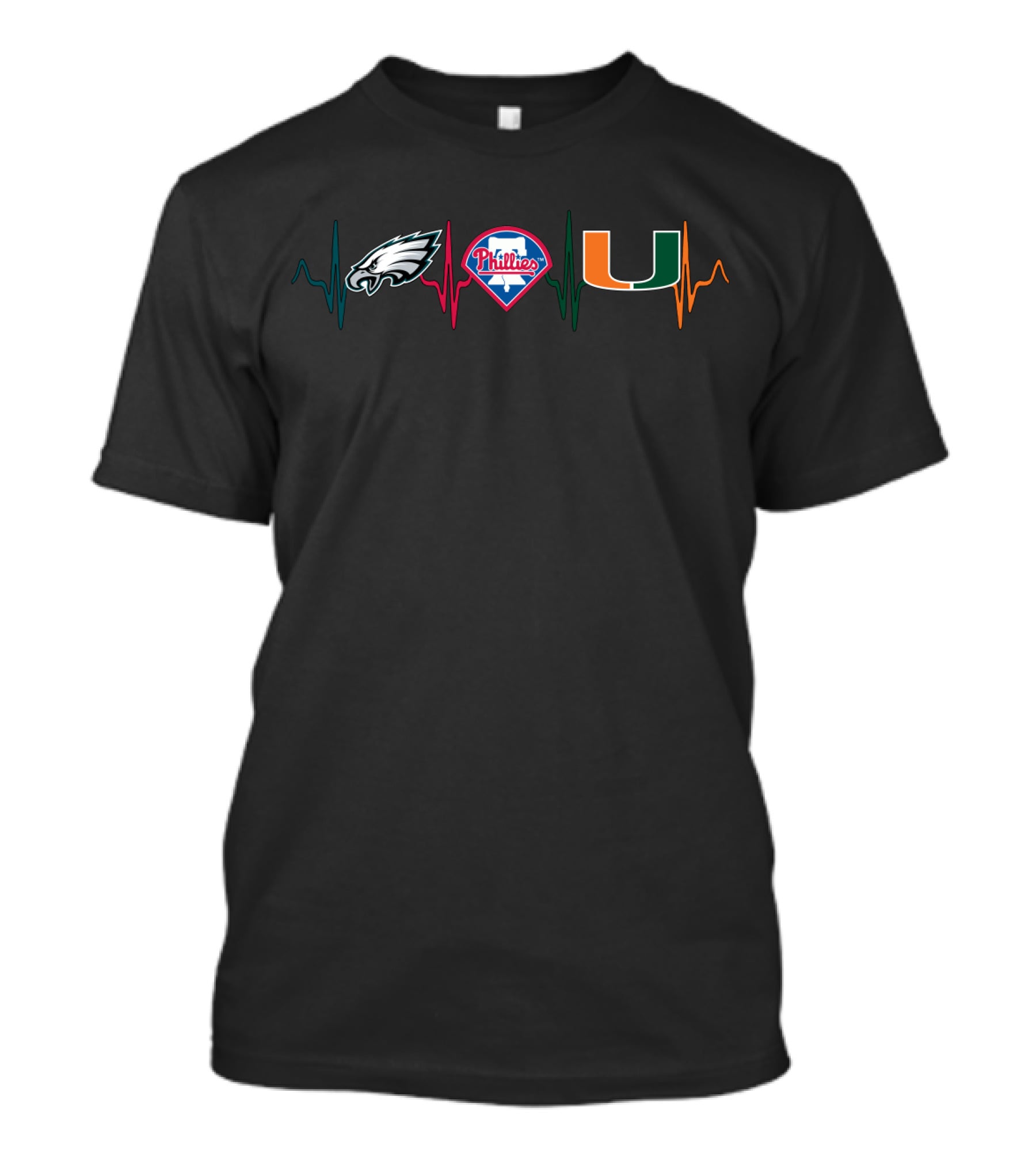 Philadelphia Eagles Phillies Miami Hurricanes Heartbeat T-Shirt