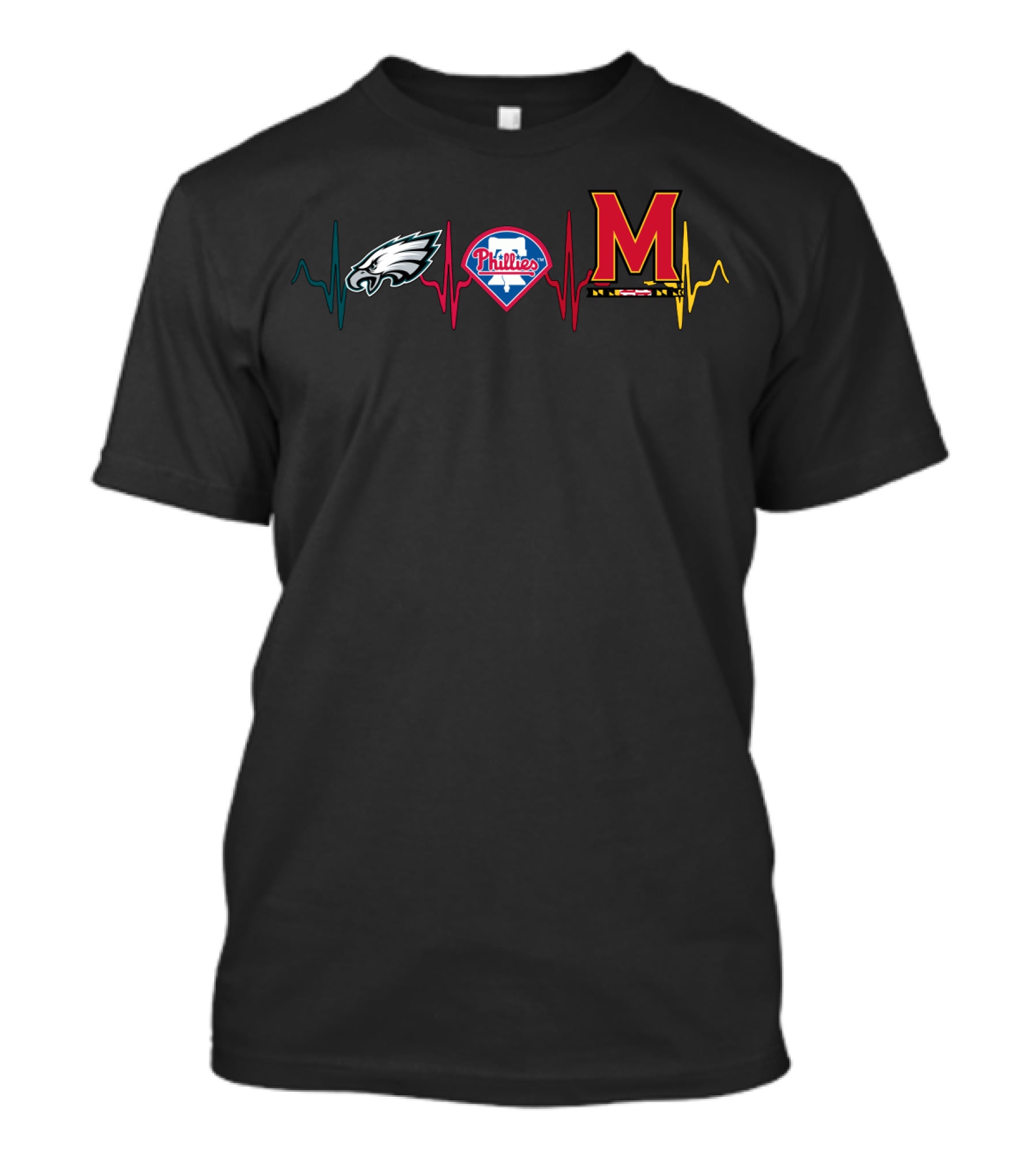 Philadelphia Eagles Phillies Maryland Terrapins Heartbeat T-Shirt