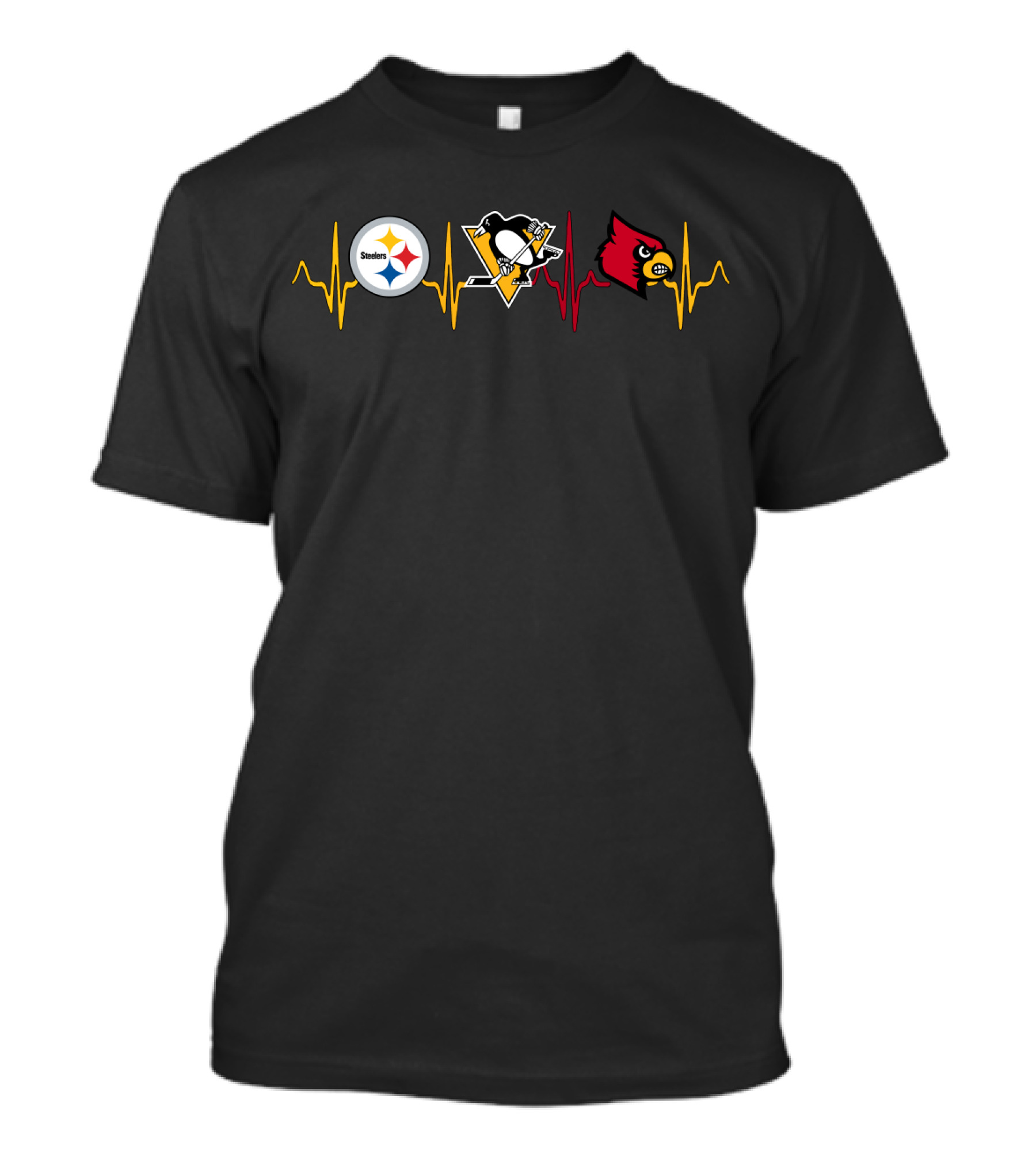 Steelers Penguins Louisville Cardinals Heartbeat T-Shirt