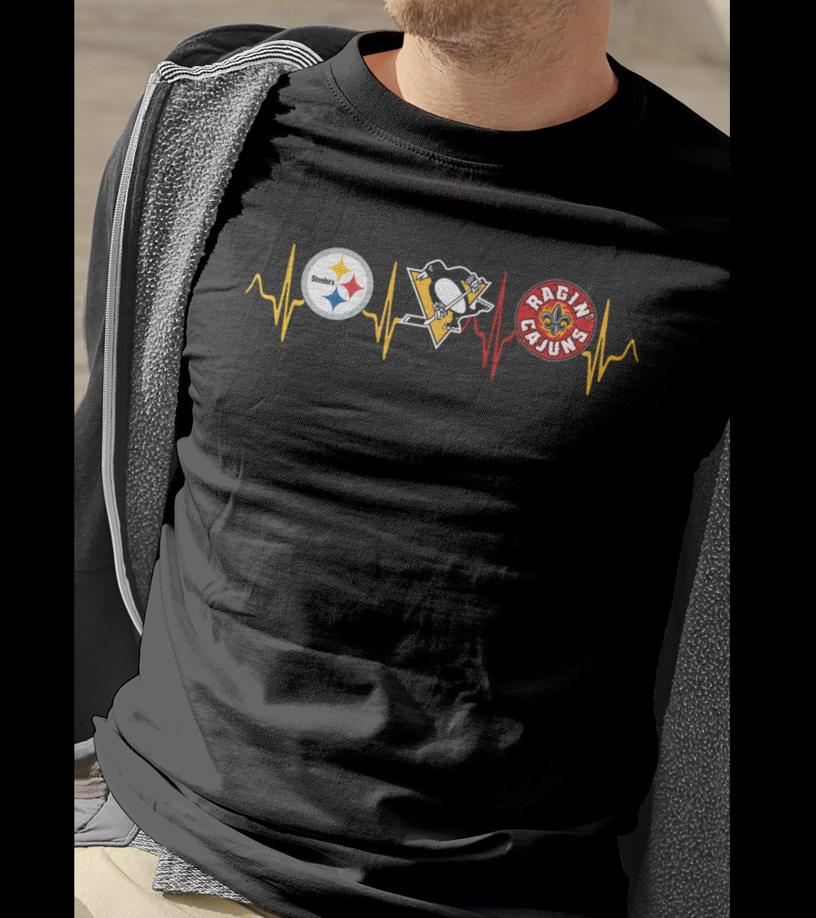 Steelers Penguins Ragin Cajuns Heartbeat T-Shirt