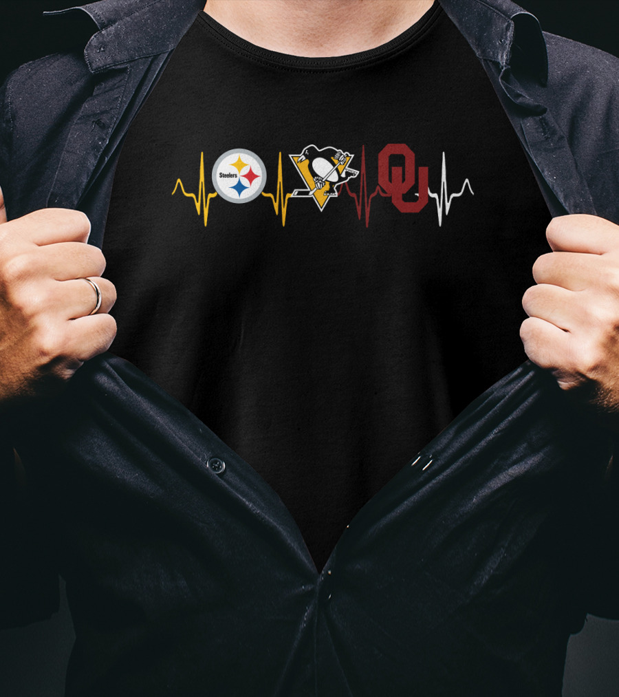 Steelers Penguins Oklahoma Heartbeat Logo Collection T-Shirt