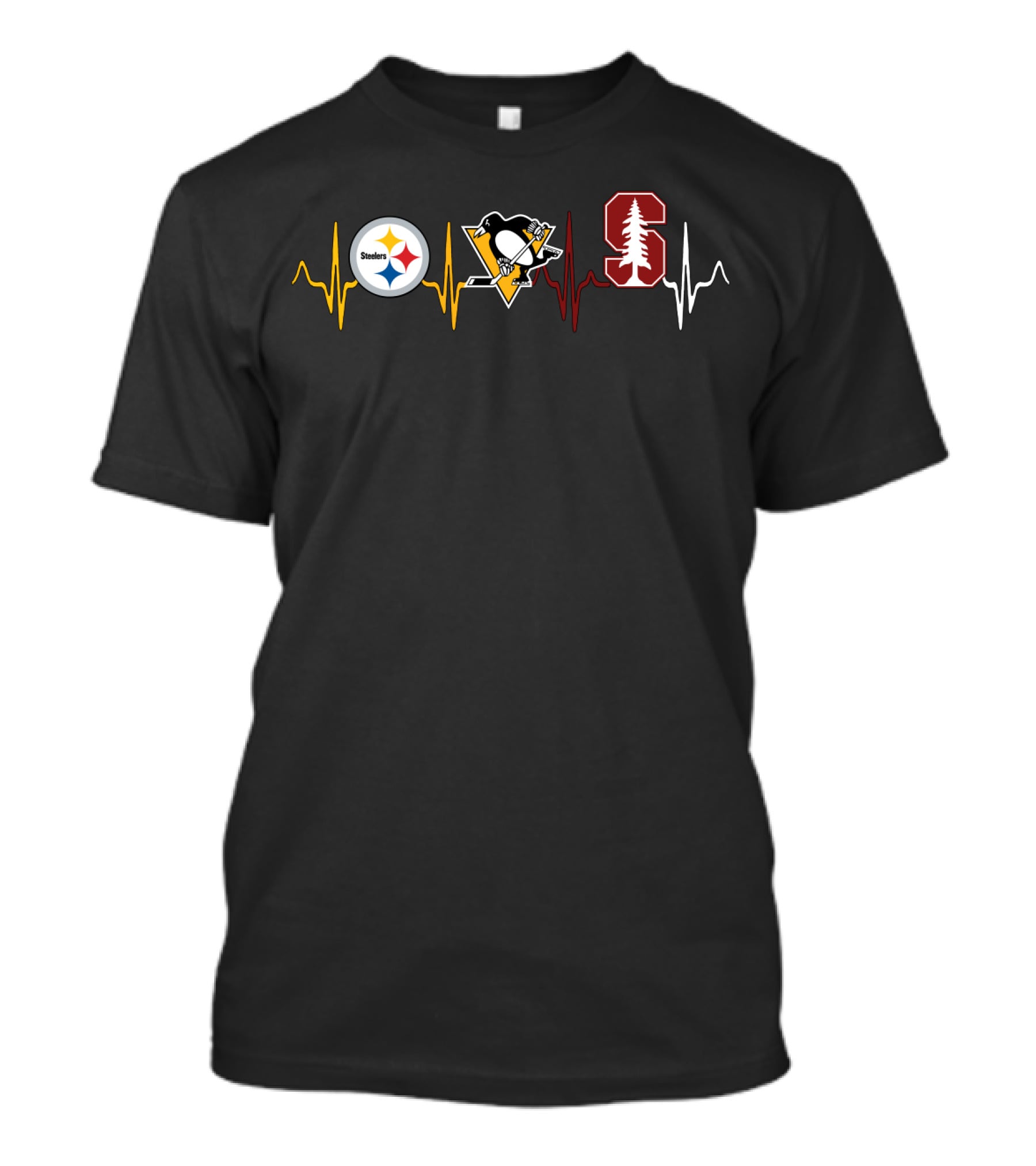 Love Pittsburgh Steelers Pittsburgh Penguins Stanford Cardinal Heartbeat T-Shirt