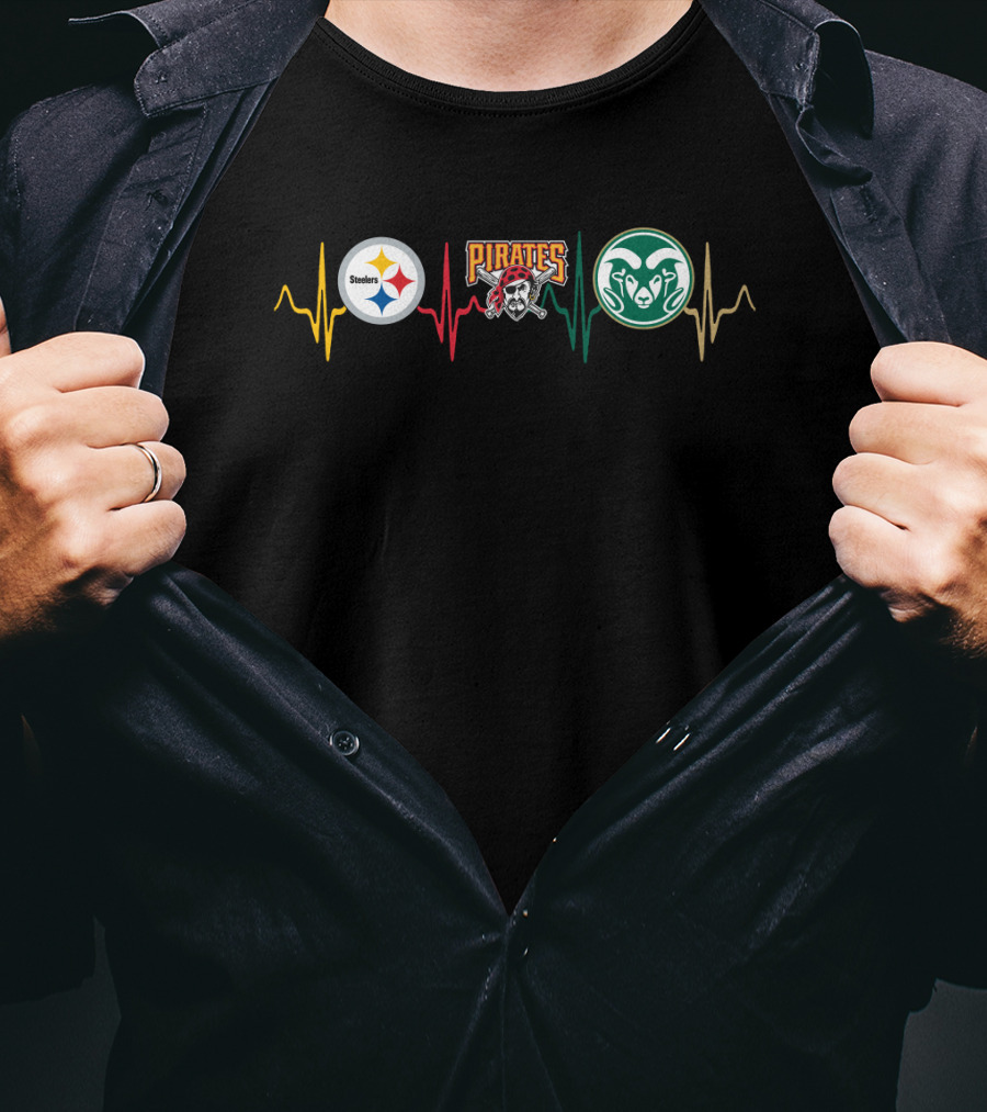 Steelers Pirates Colorado State Rams Heartbeat T-Shirt