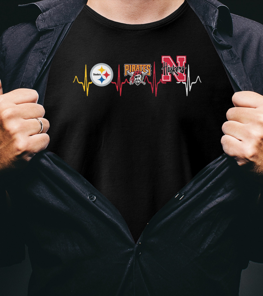 Steelers Pirates Huskers Heartbeat T-Shirt