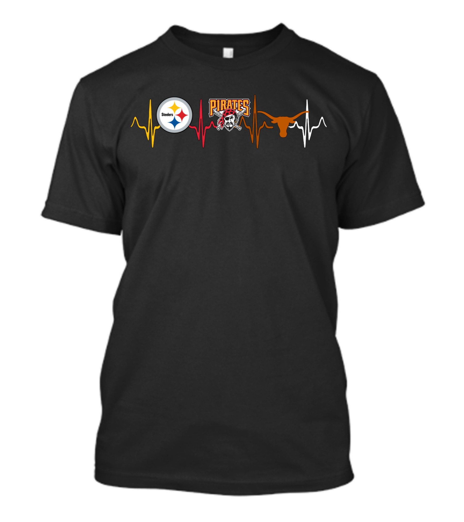 Steelers Pirates Longhorns Heartbeat T-Shirt