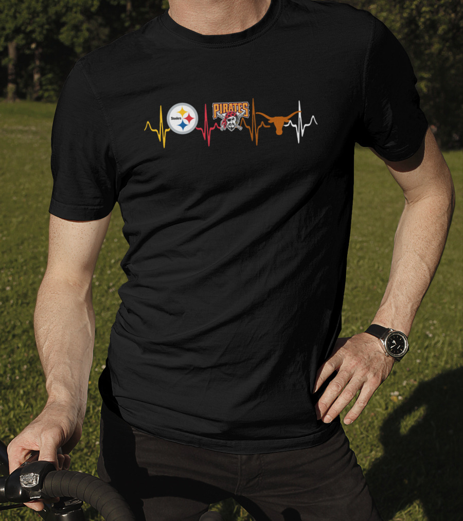 Steelers Pirates Longhorns Heartbeat T-Shirt