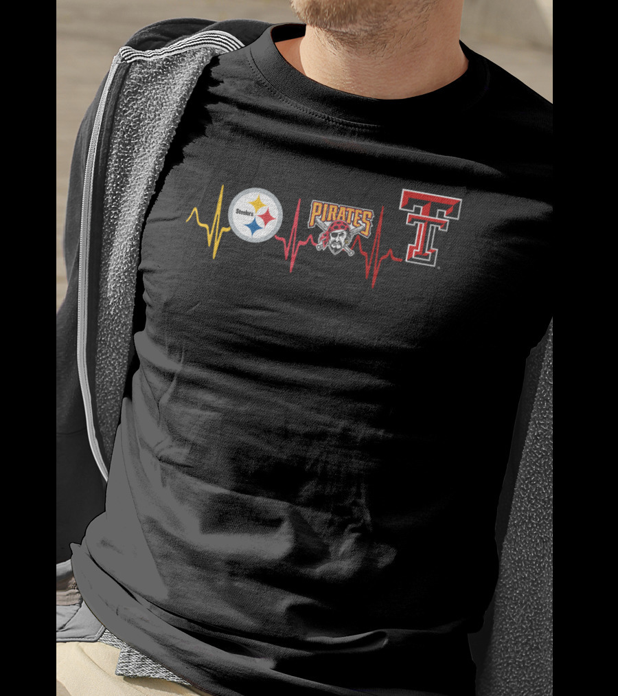 Love Steelers Pirates Texas Tech Red Raiders Heartbeat T-Shirt