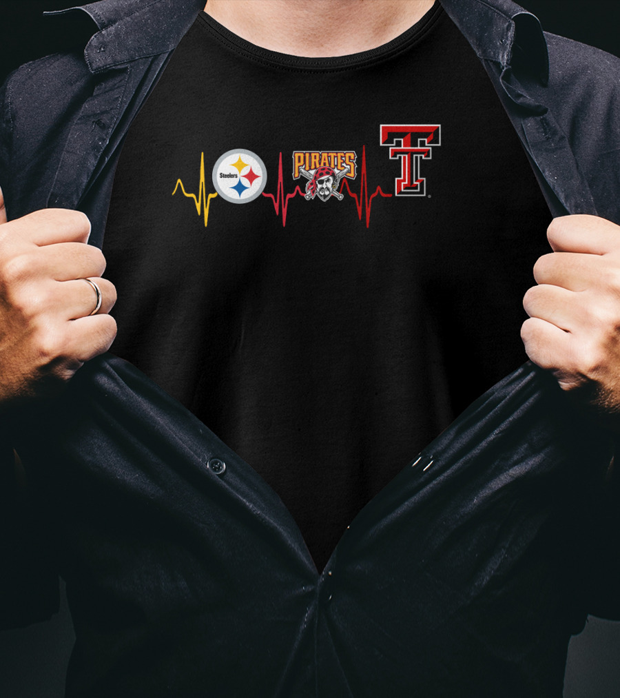 Love Steelers Pirates Texas Tech Red Raiders Heartbeat T-Shirt