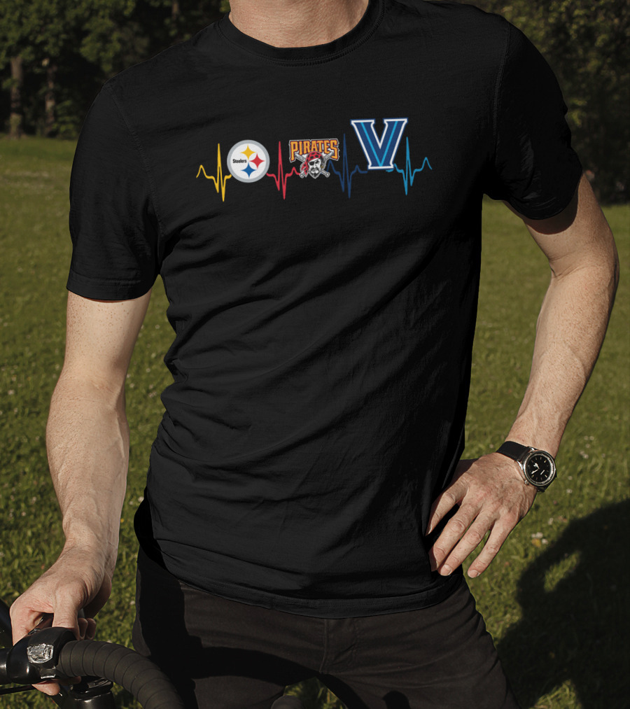 Steelers Logo Pirates Logo Villanova Heartbeat T-Shirt