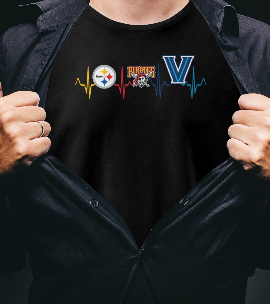 Steelers Logo Pirates Logo Villanova Heartbeat T-Shirt