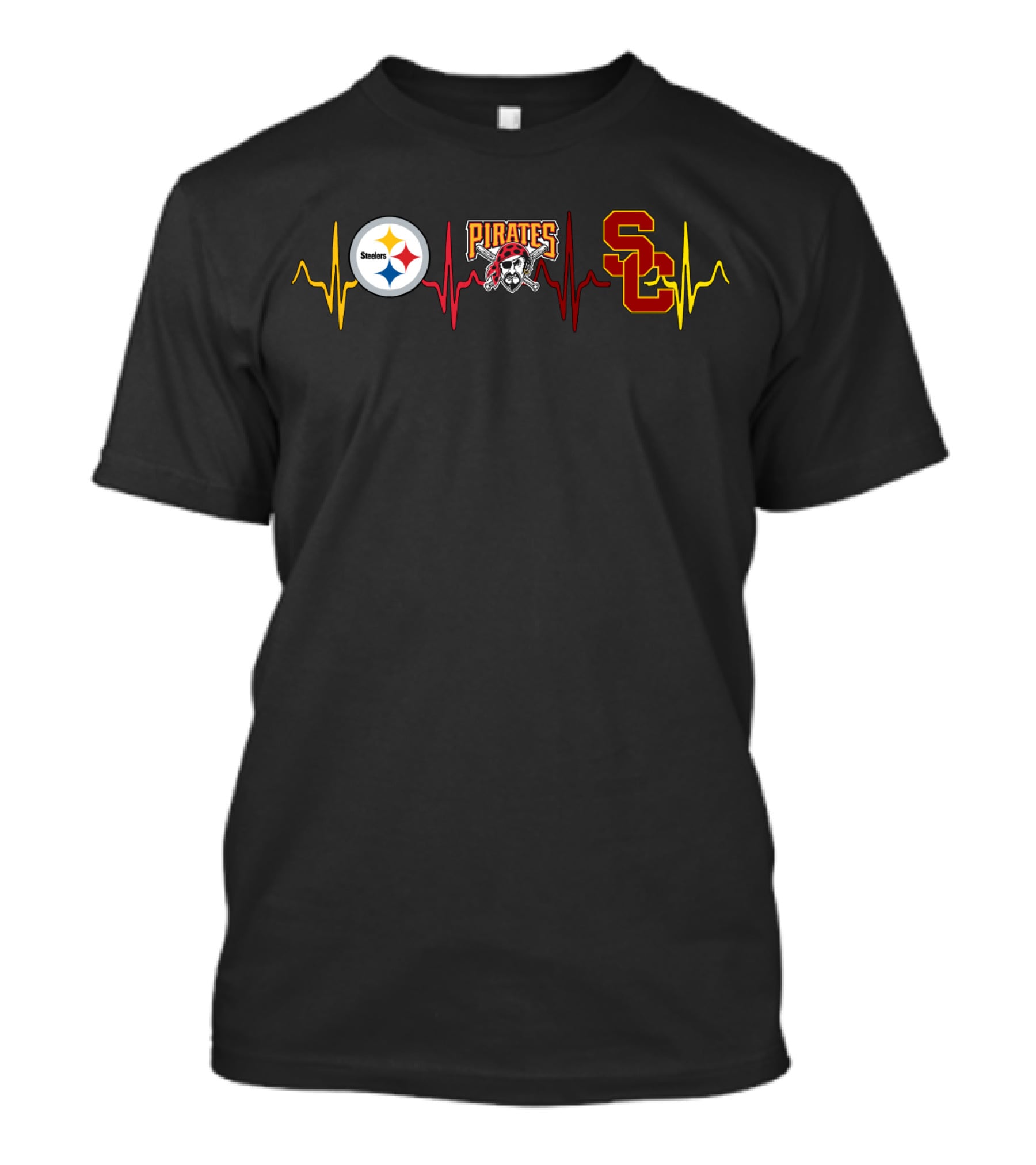 Steelers Pirates Usc Trojans Heartbeat Logos T-Shirt