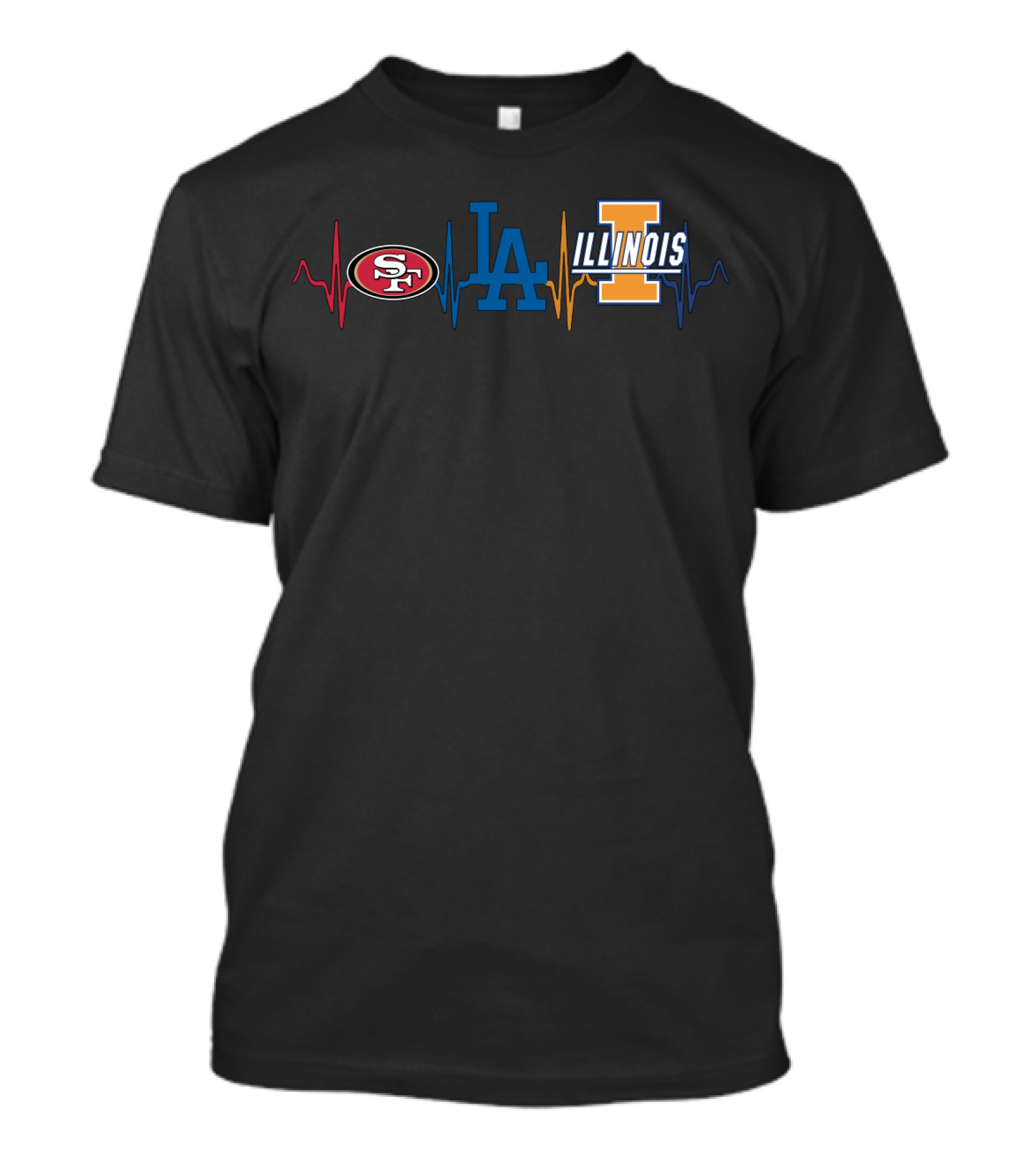 Love 49ers Dodgers Illinois Fi Heartbeat T-Shirt