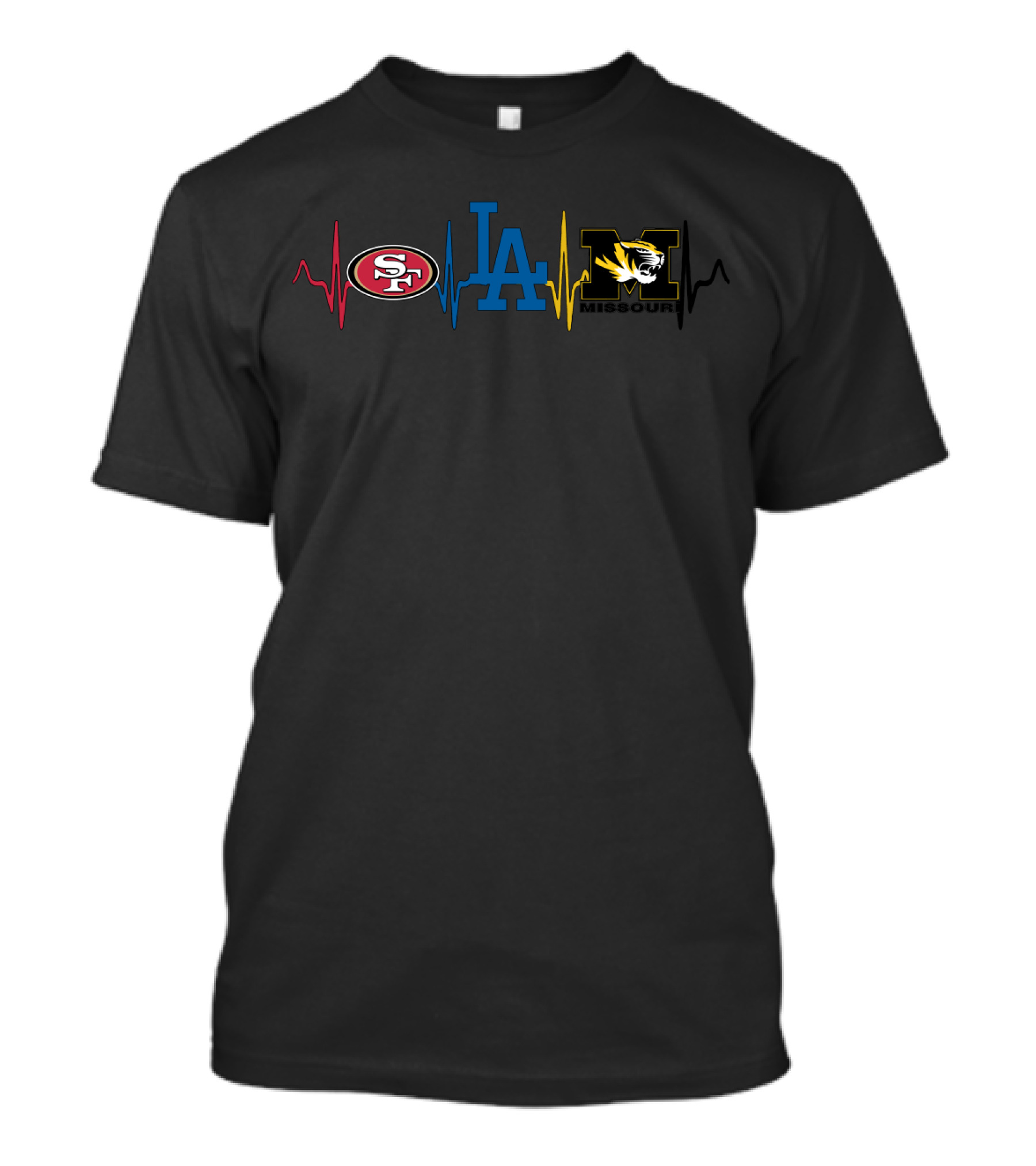 49ers Dodgers Missouri Tigers Heartbeat T-Shirt