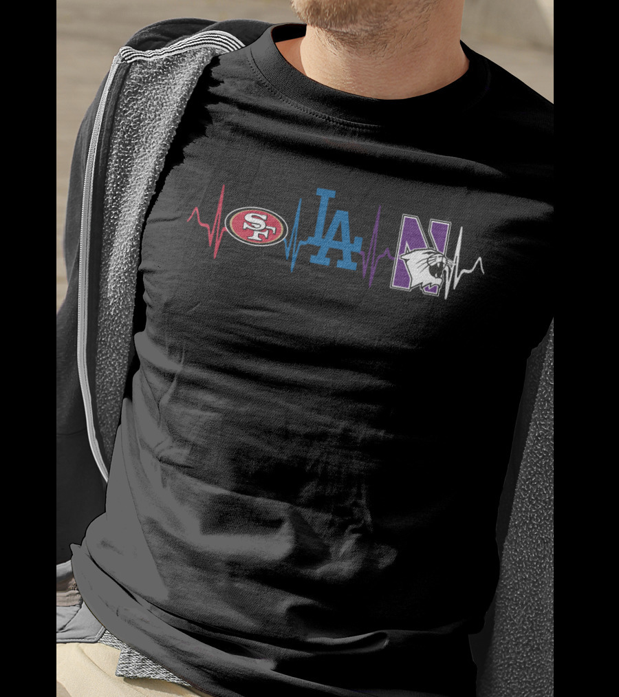 Love 49ers Dodgers Northwestern Wildcats Heartbeat T-Shirt