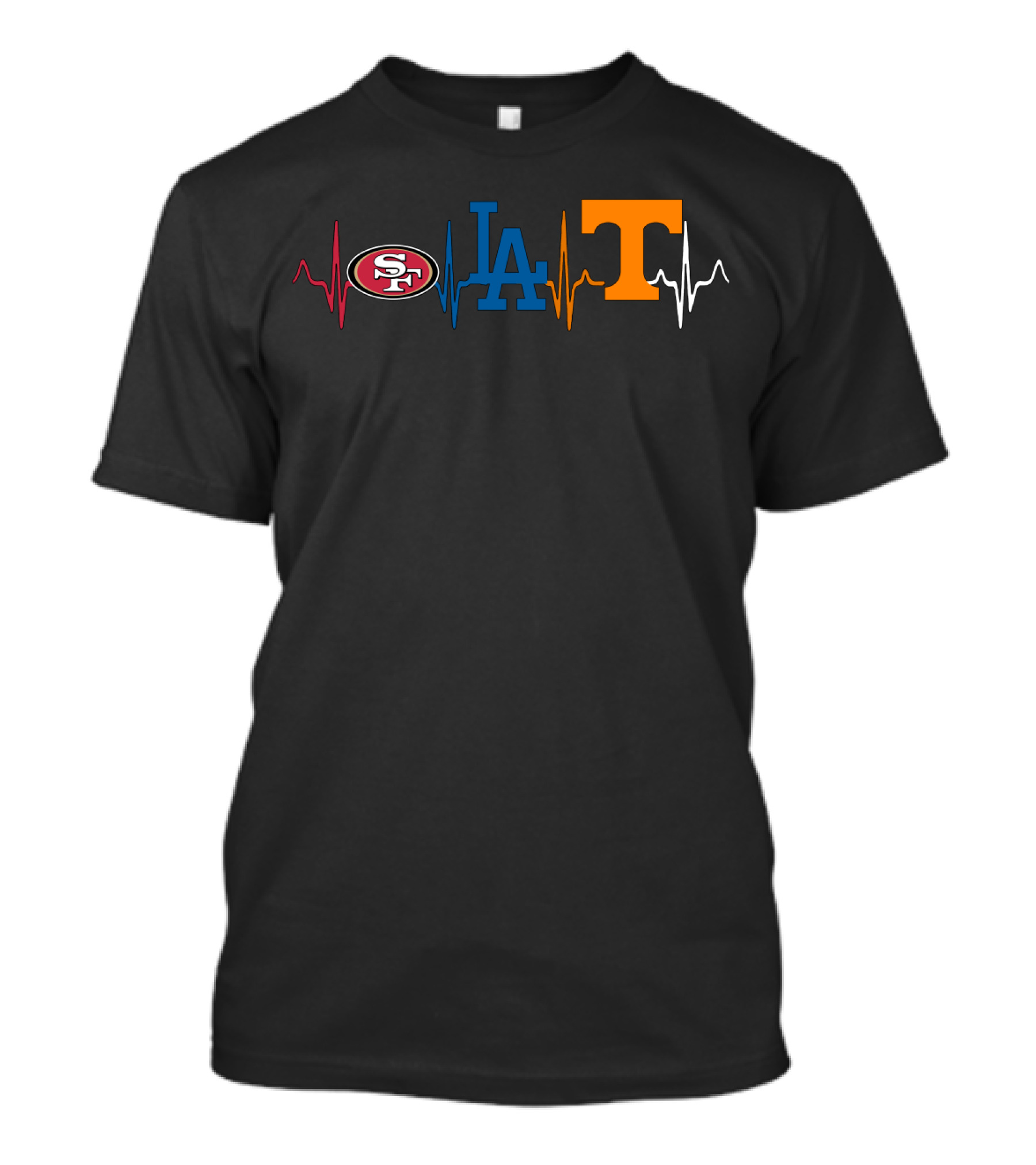 San Francisco 49ers Los Angeles Dodgers Tennessee Volunteers Heartbeat T-Shirt