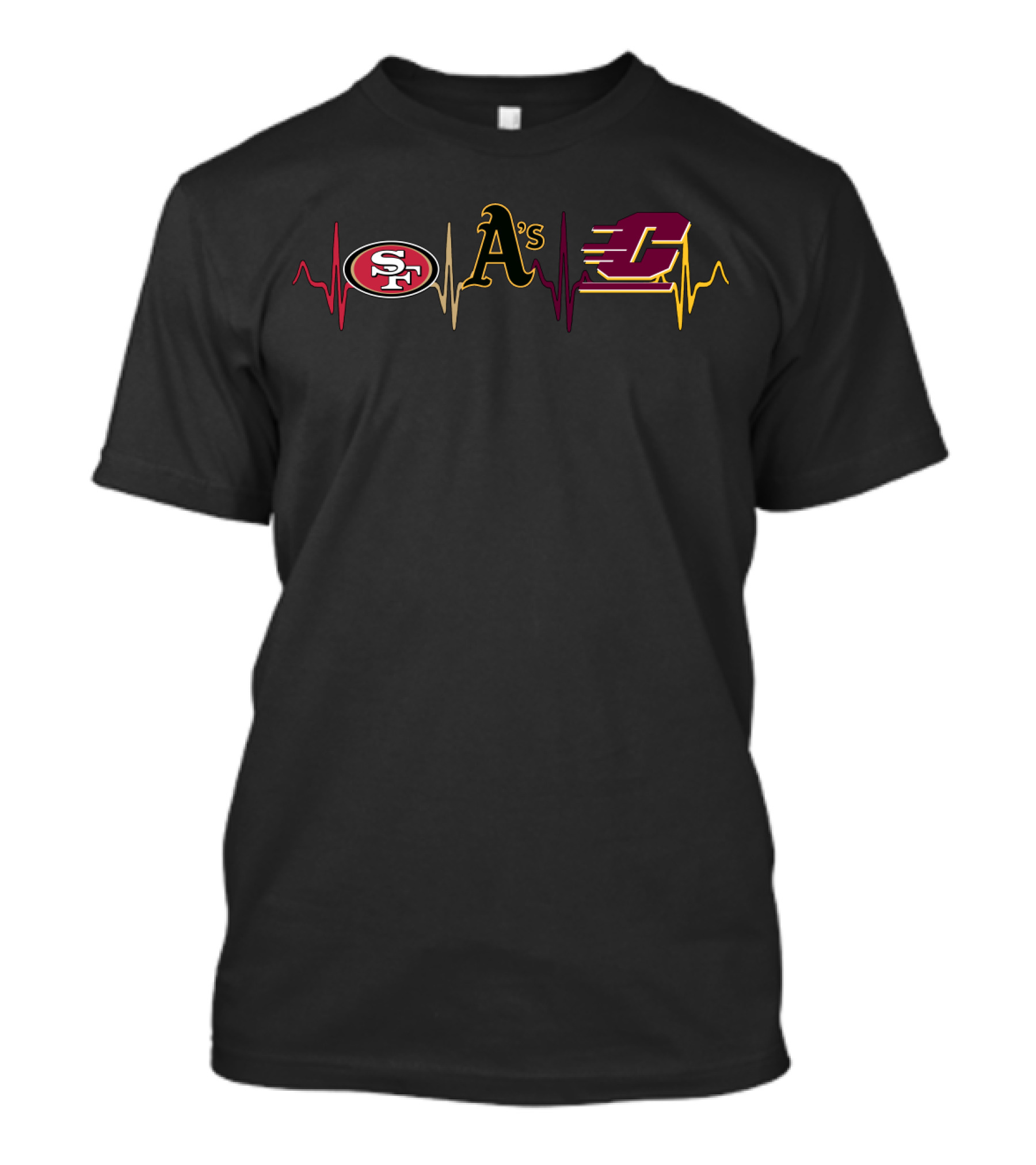 49ers And Athletics Heartbeat With Cmc T-Shirt
