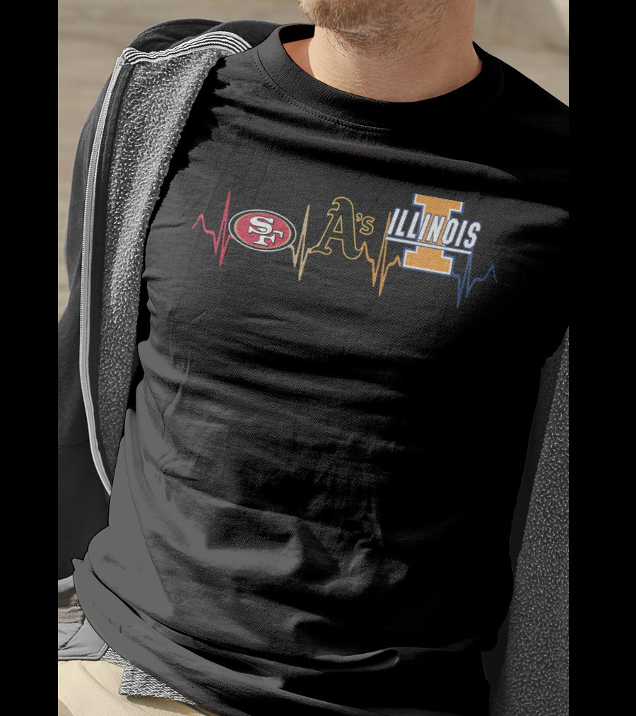 Love 49ers A's Illinois Athletics Heartbeat T-Shirt