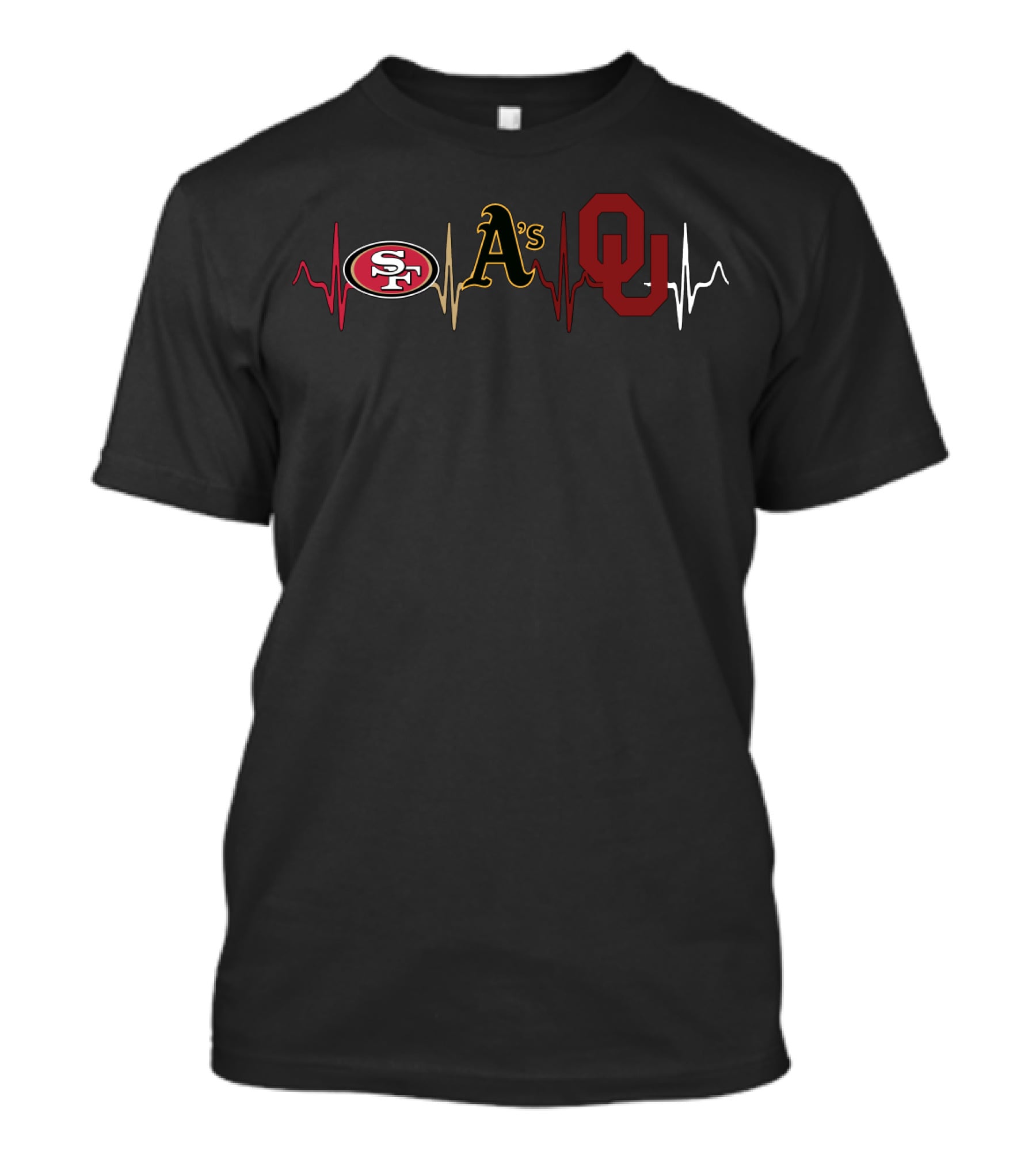 Love 49ers Athletics Oklahoma Osu Heartbeat T-Shirt