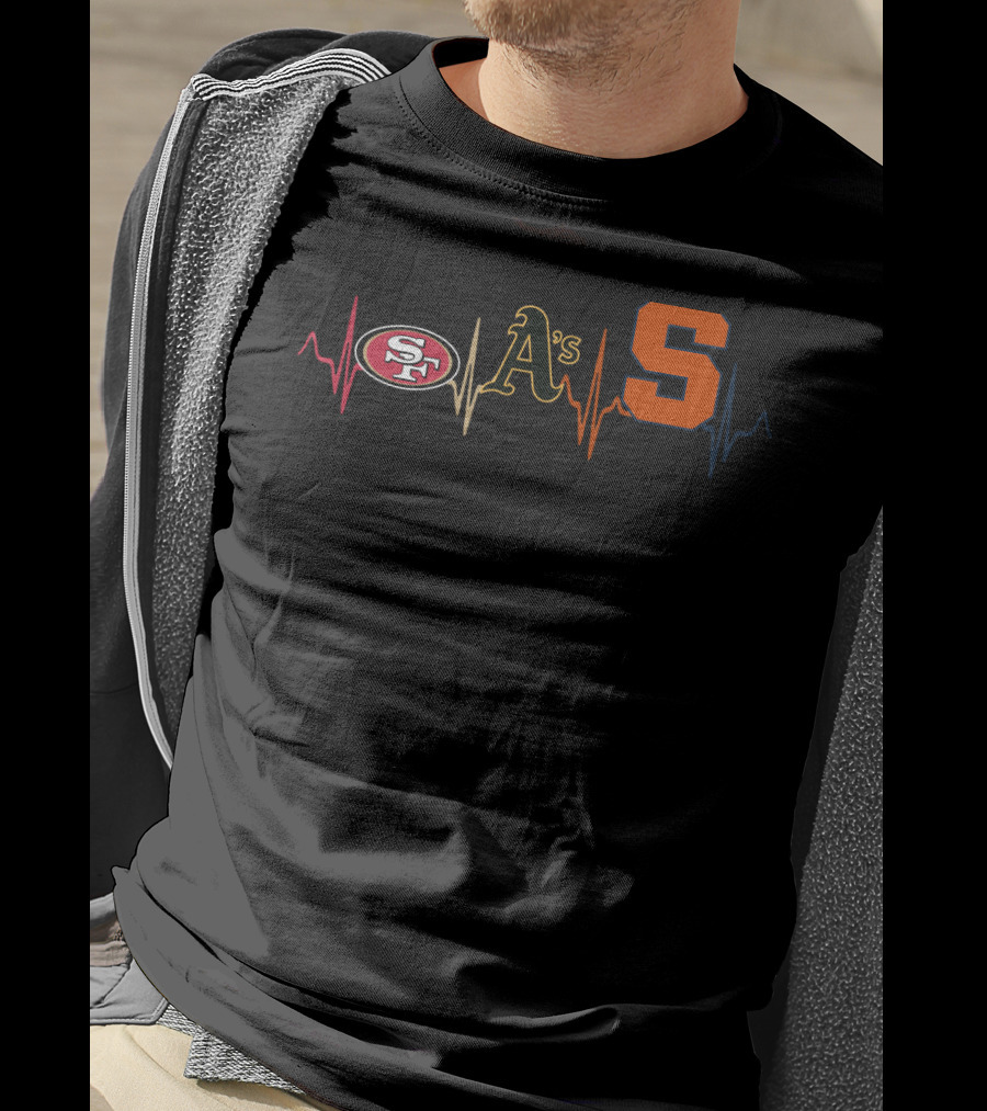 Love 49ers A's Syracuse Heartbeat T-Shirt