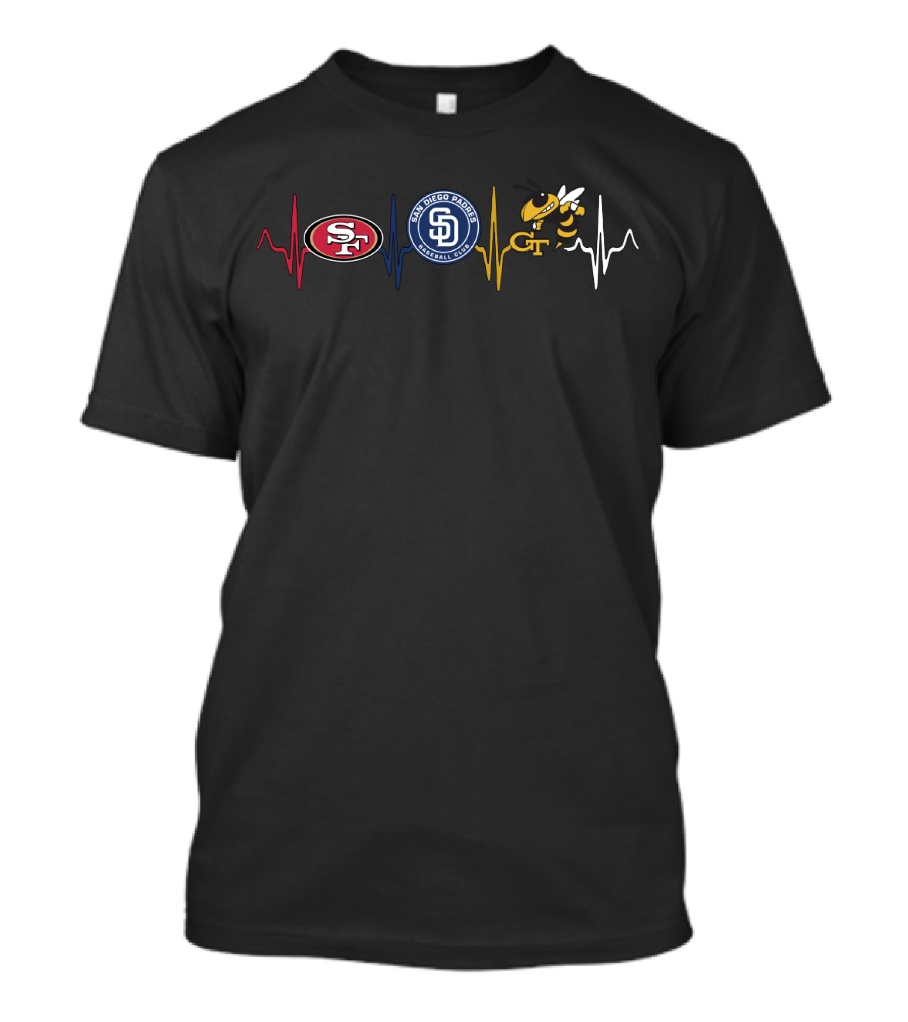 San Francisco 49ers San Diego Padres Georgia Tech Yellow Jackets Heartbeat T-Shirt