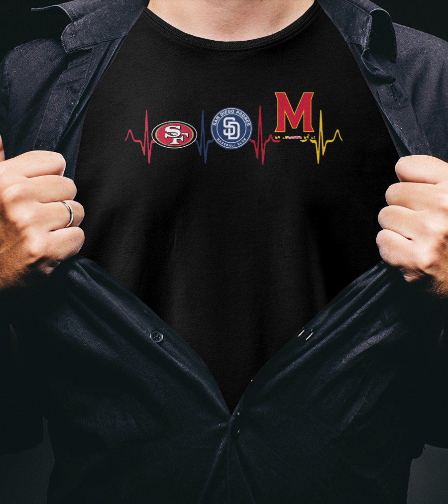 Love 49ers San Diego Padres Maryland Terrapins Heartbeat T-Shirt