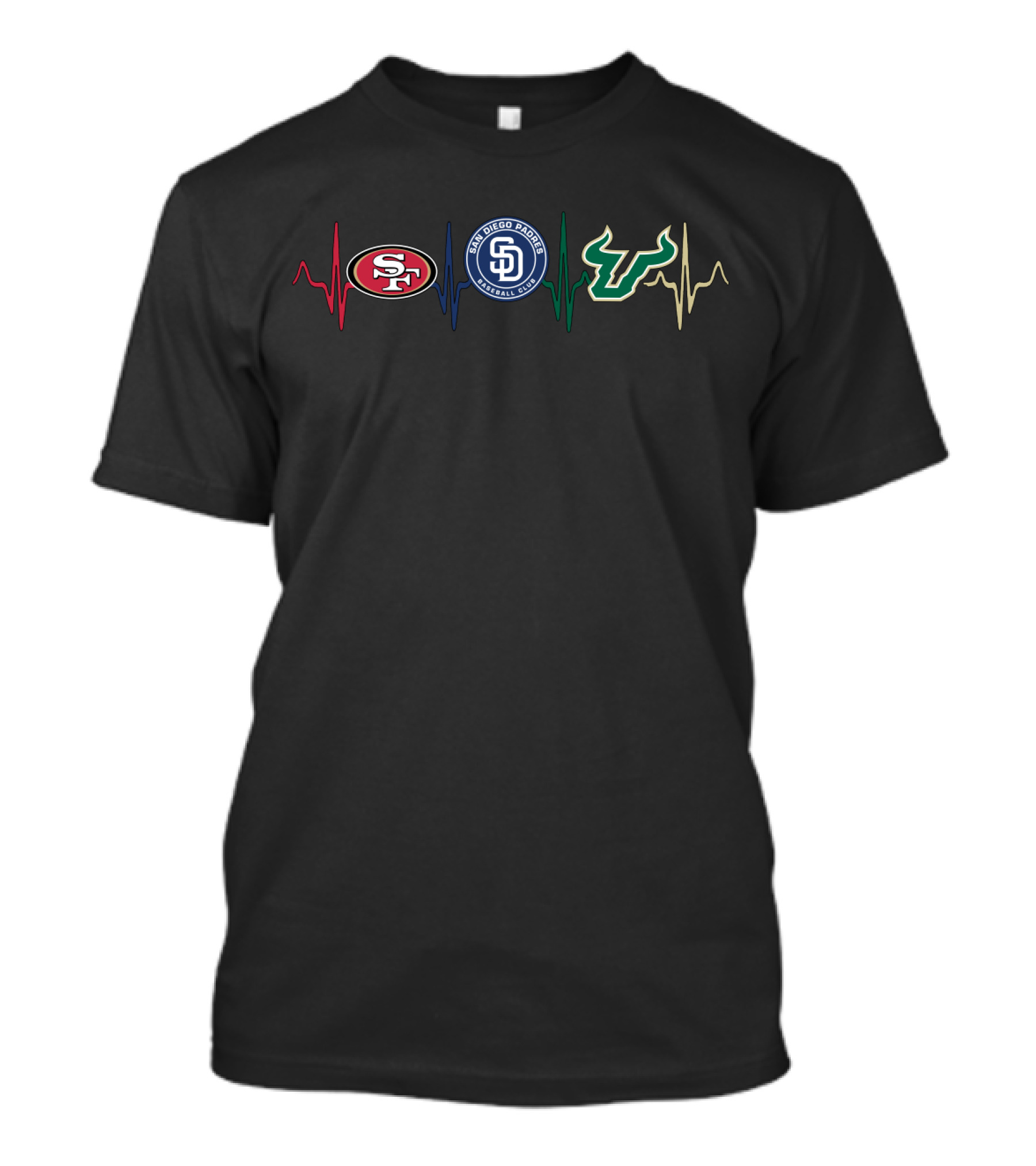 San Francisco 49ers San Diego Padres Bulls Heartbeat Sfb T-Shirt