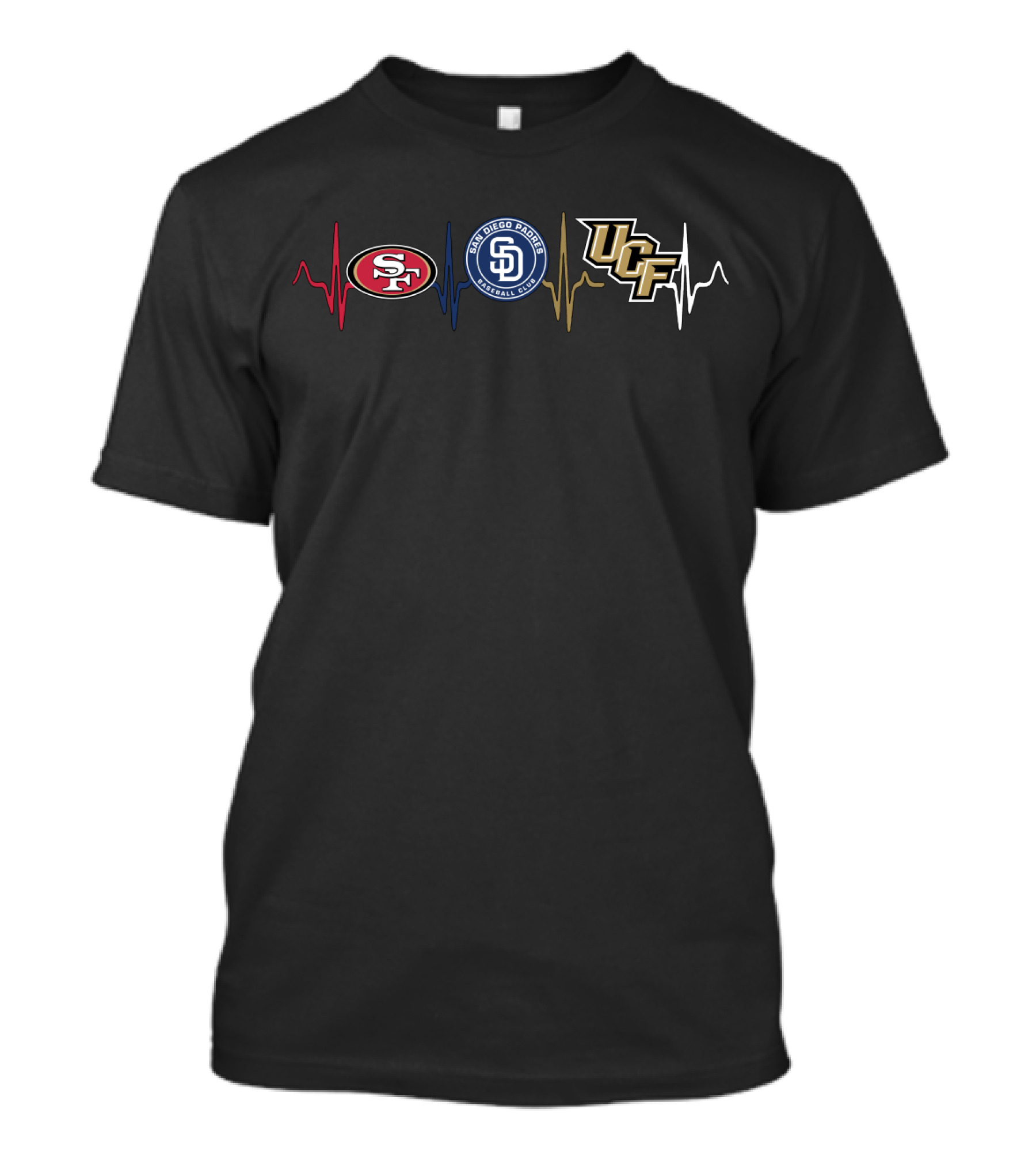 San Francisco 49ers San Diego Padres Ucf Knights Heartbeat T-Shirt