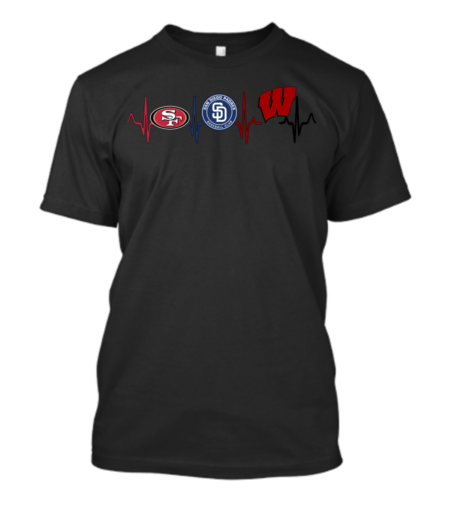 Love 49ers Padres Wisconsin Enthusiast Heartbeat T-Shirt