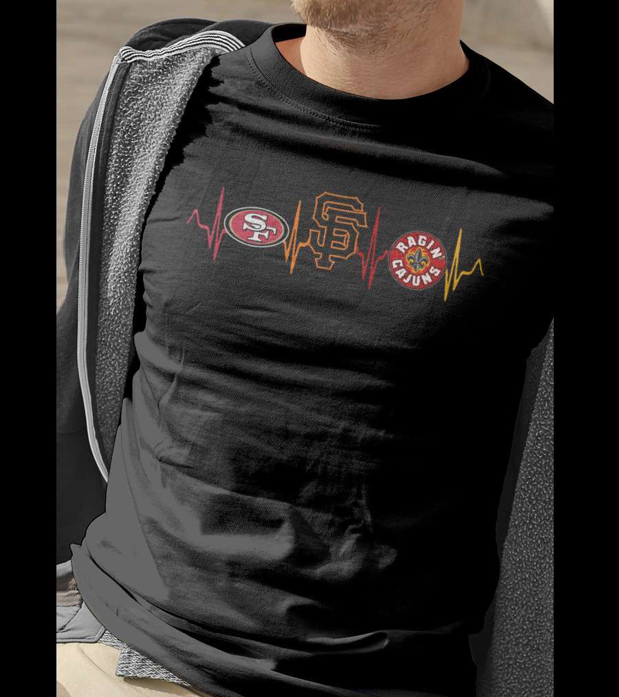 Love 49ers Giants Ragin Cajuns Lrc Heartbeat T-Shirt