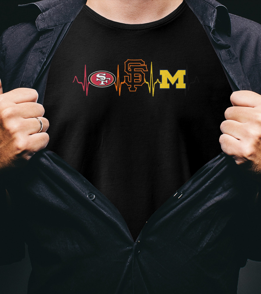 49ers Love Giants Heartbeat Michigan Wolverines T-Shirt