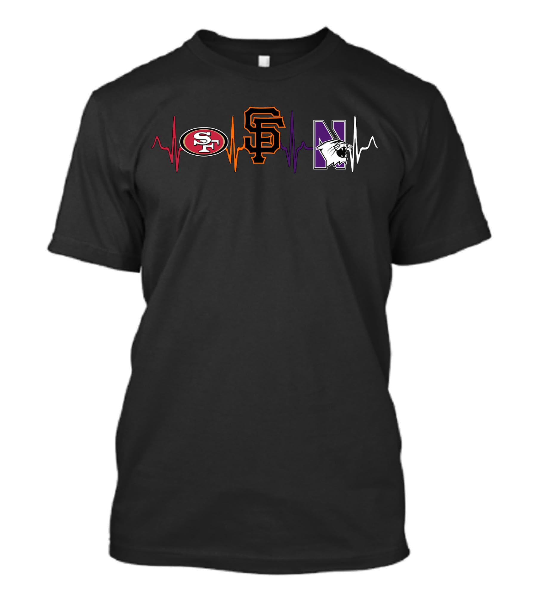 49ers Giants Northwestern Wildcats Heartbeat Legends T-Shirt