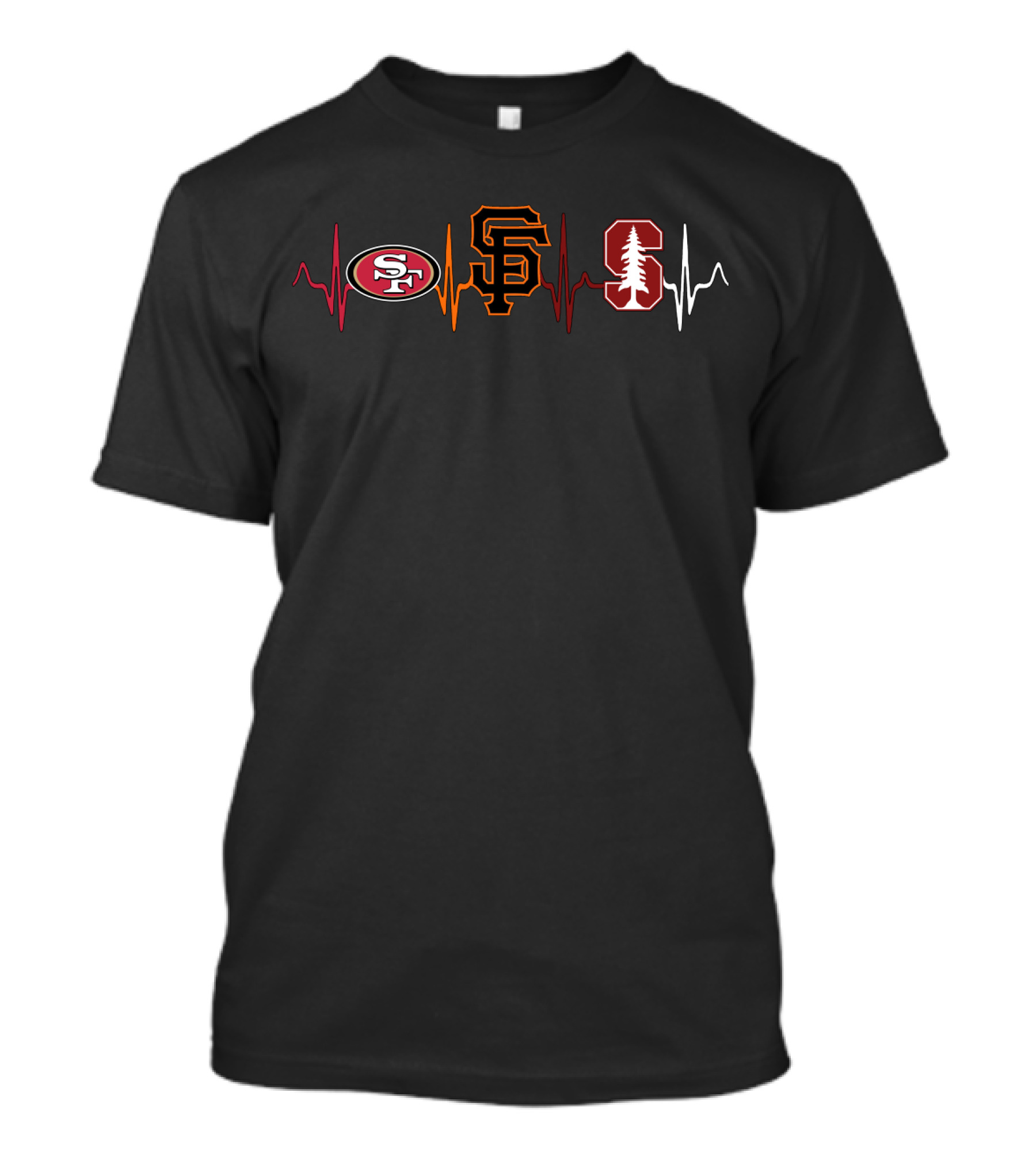 Love 49ers With Giants With Stanford Football Heartbeat T-Shirt