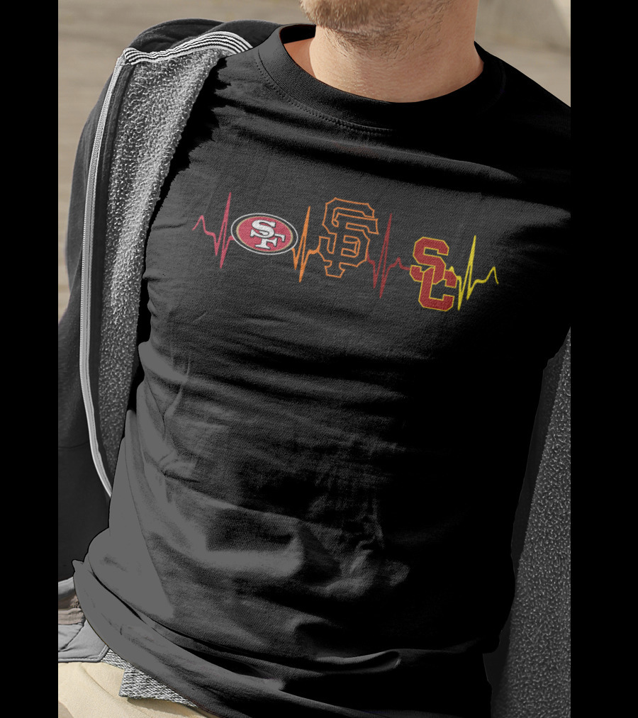 Love 49ers Sf Giants Usc Trojans Heartbeat T-Shirt
