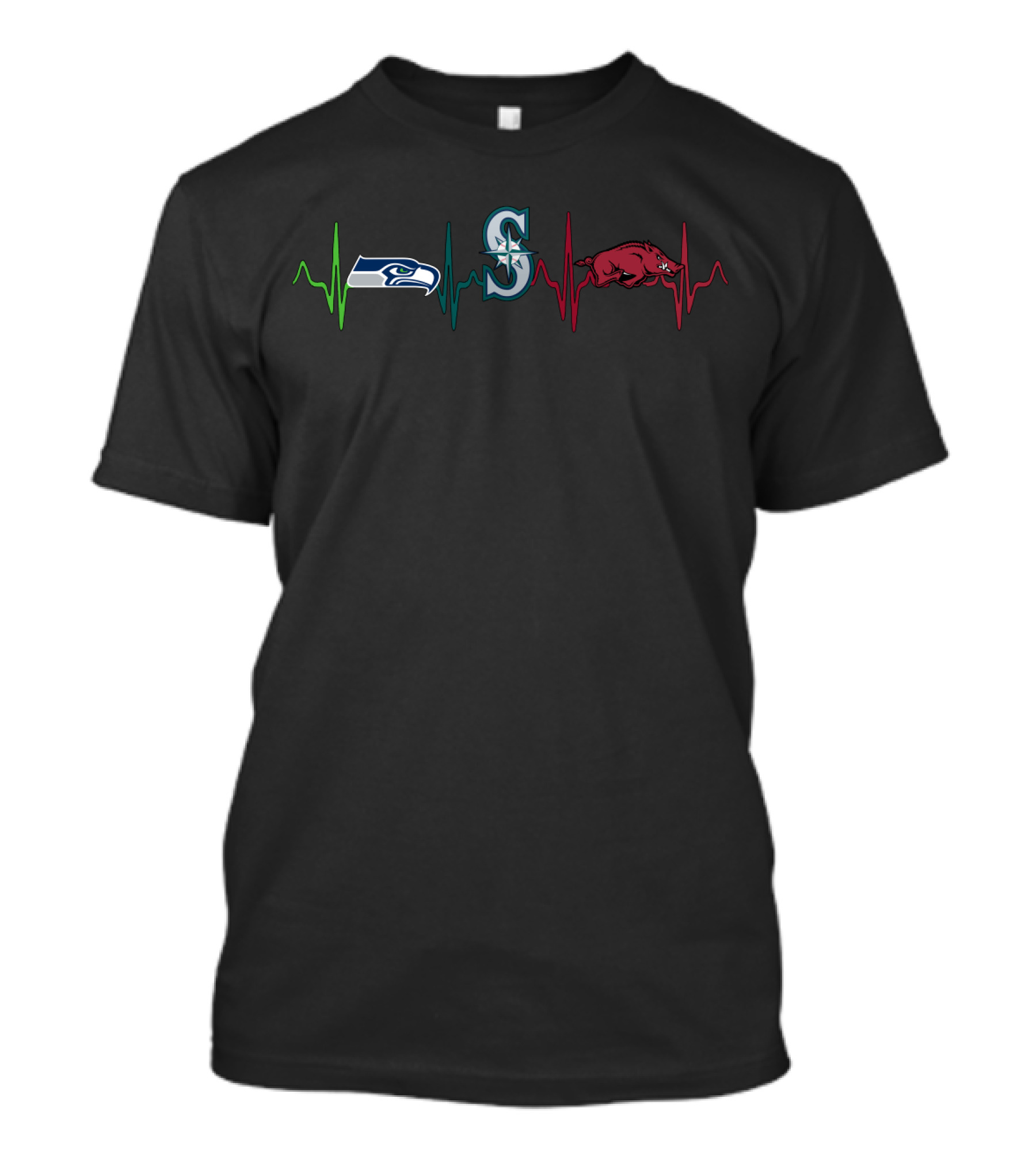 Love Seahawks Mariners Arkansas Razorbacks Heartbeat T-Shirt