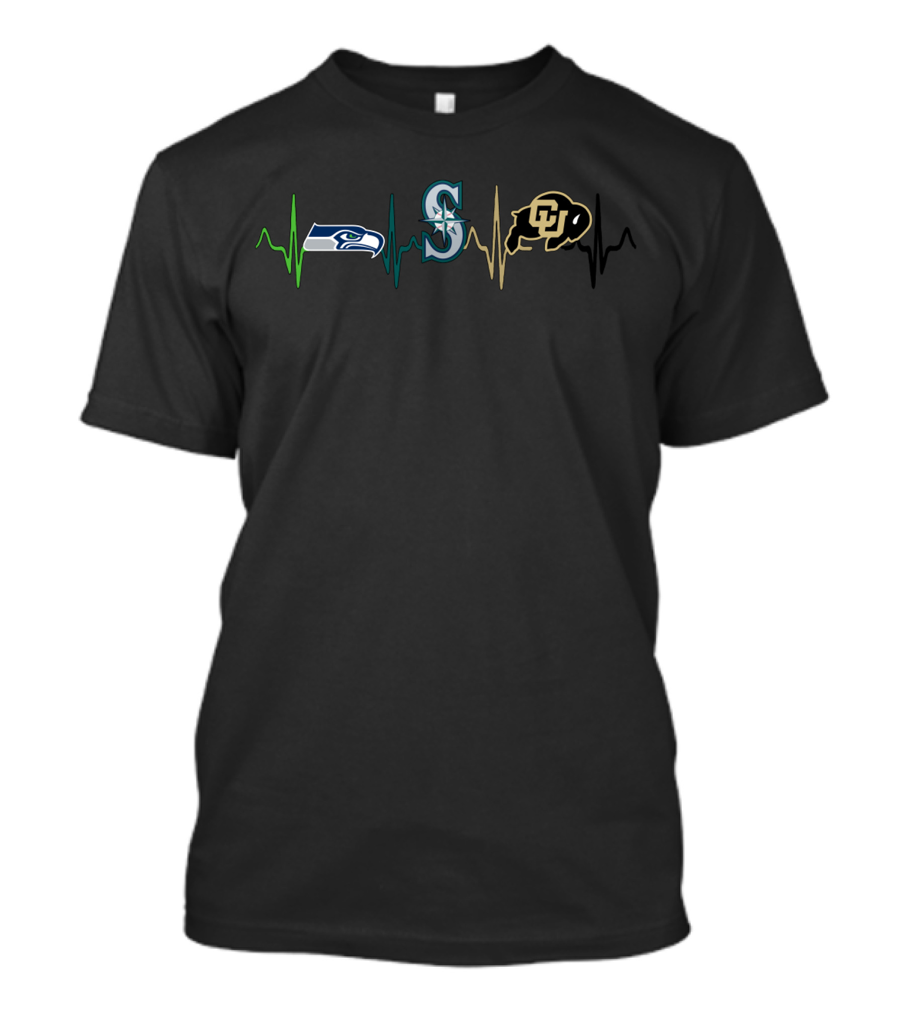 Love Seahawks With Mariners With Cbu Heartbeat T-Shirt