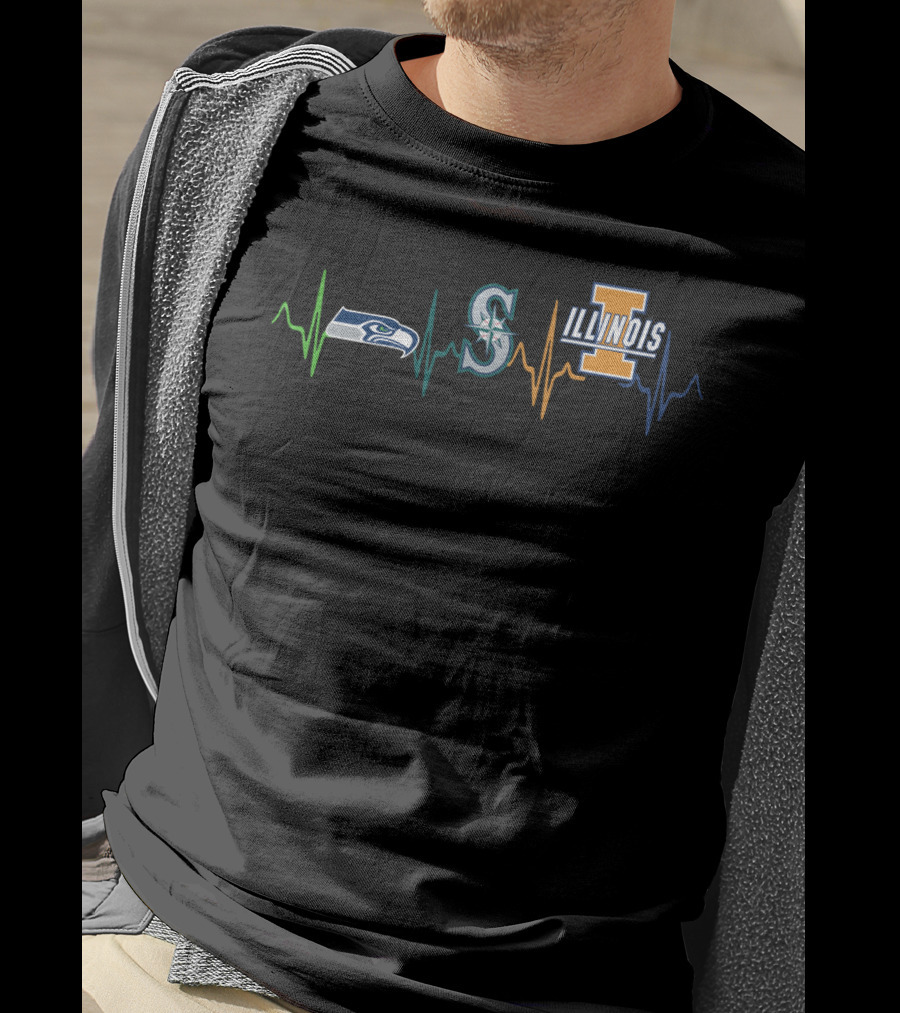 Seahawks Mariners Illinois Heartbeat Logos T-Shirt