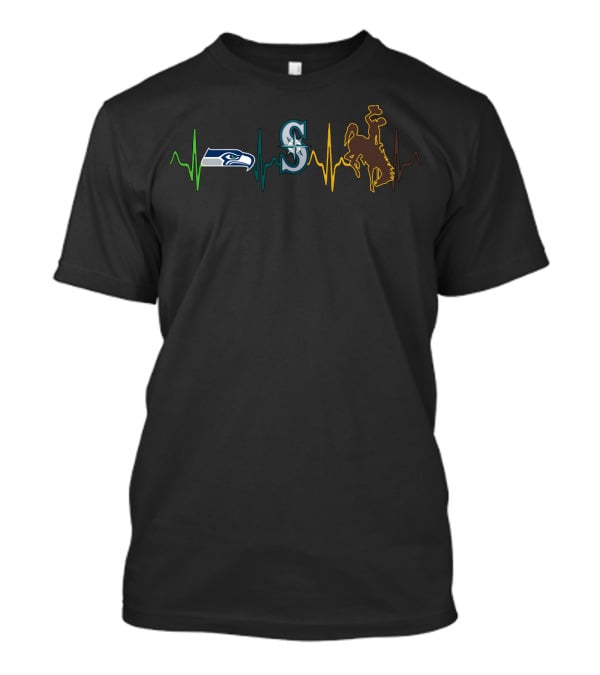 Love Seahawks Mariners Wyoming Cowboys Heartbeat T-Shirt
