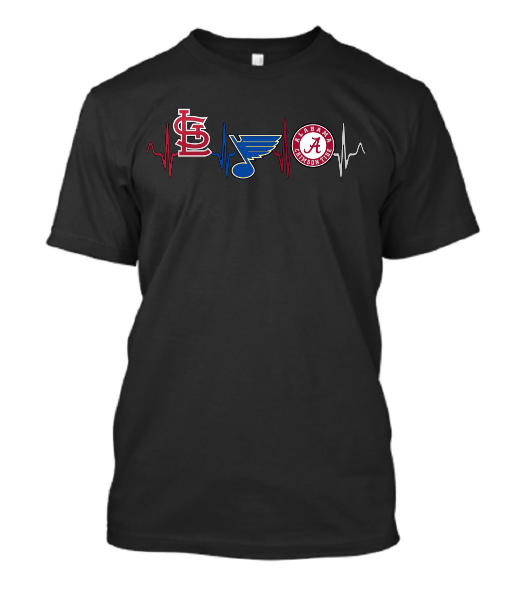 Love St. Louis Cardinals Blues Alabama Crimson Tide Heartbeat T-Shirt
