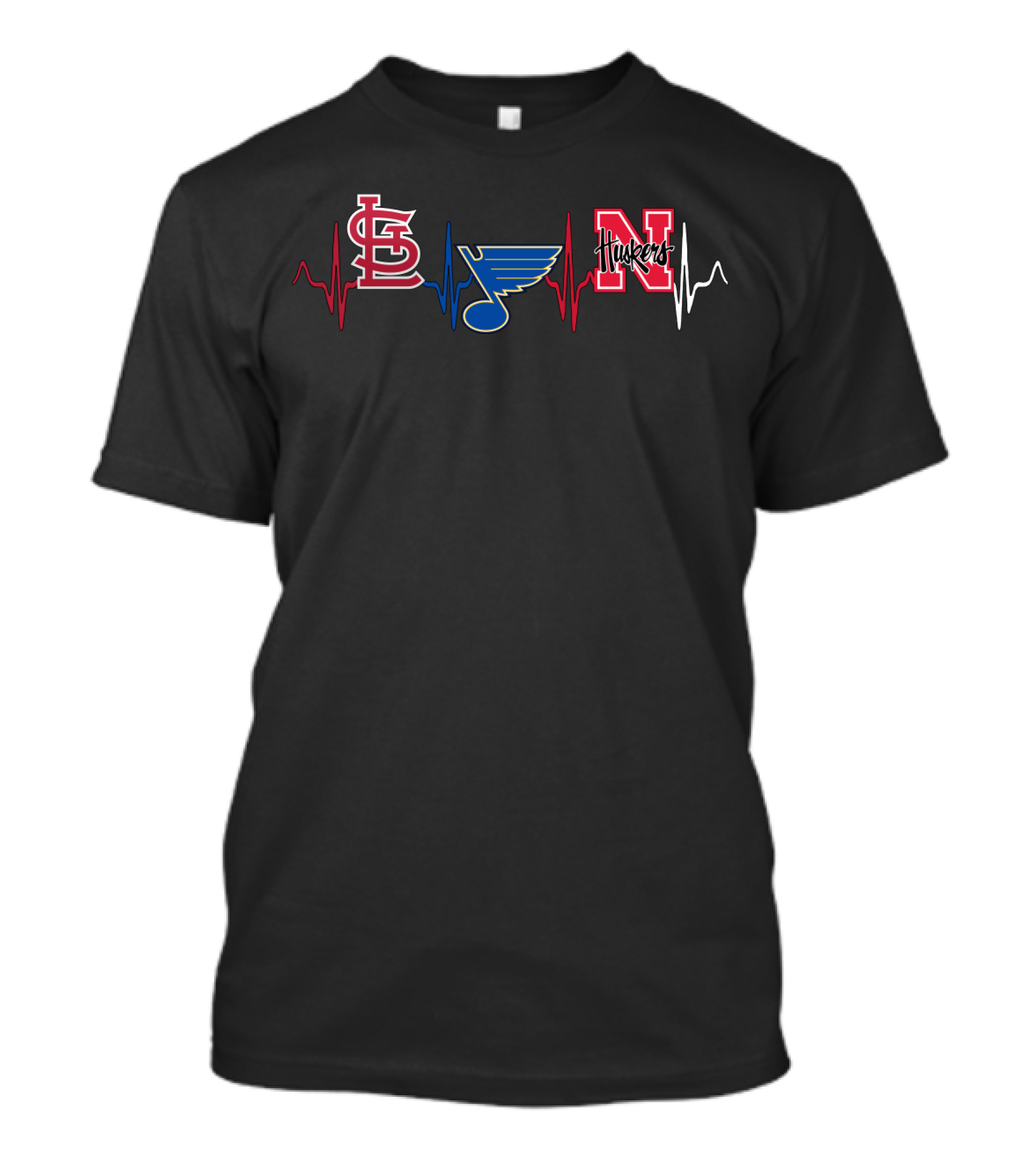 Love St. Louis Cardinals Blues Nebraska Cornhuskers Heartbeat T-Shirt