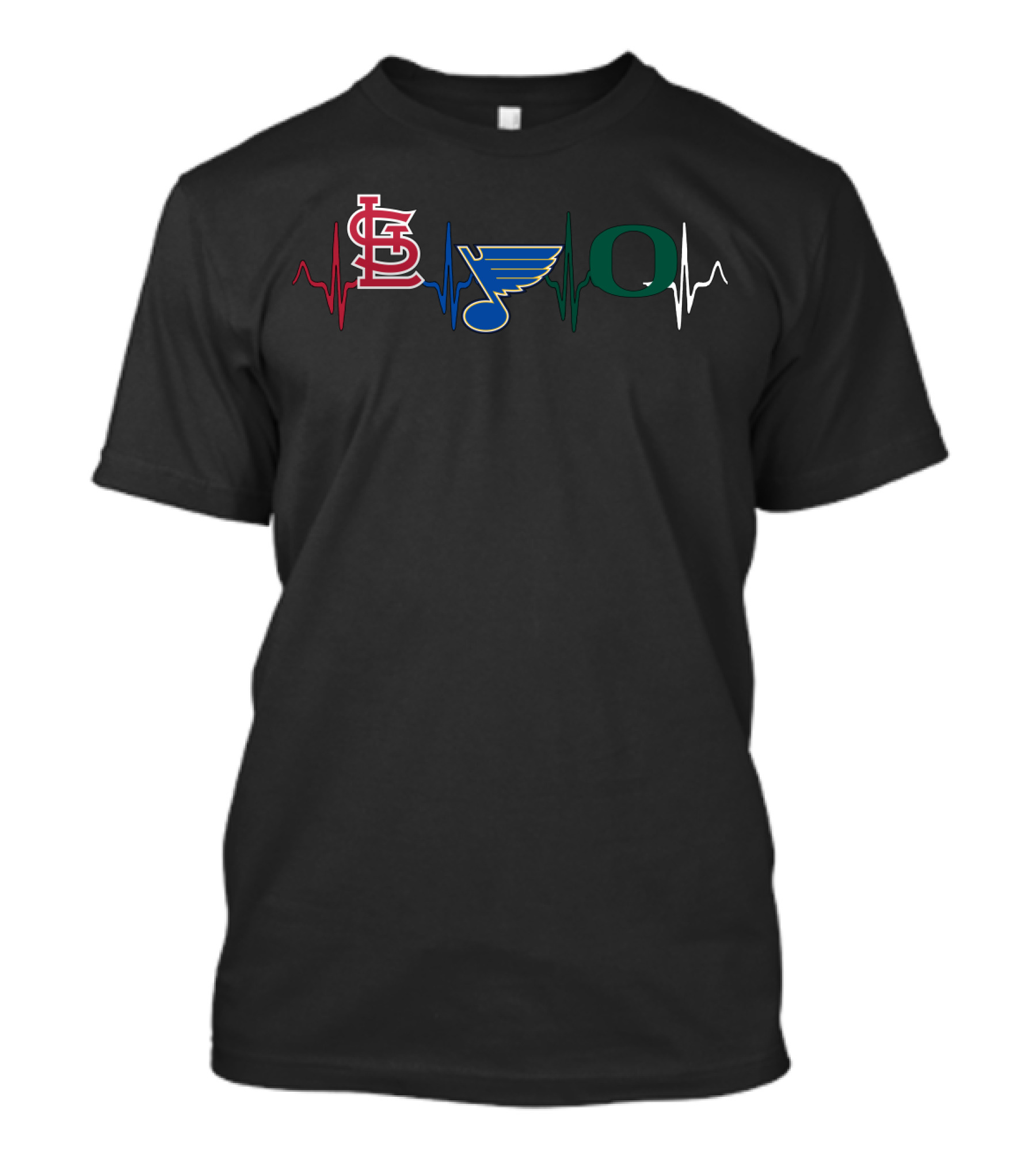 Love St. Louis Cardinals Blues Oregon Ducks Heartbeat T-Shirt
