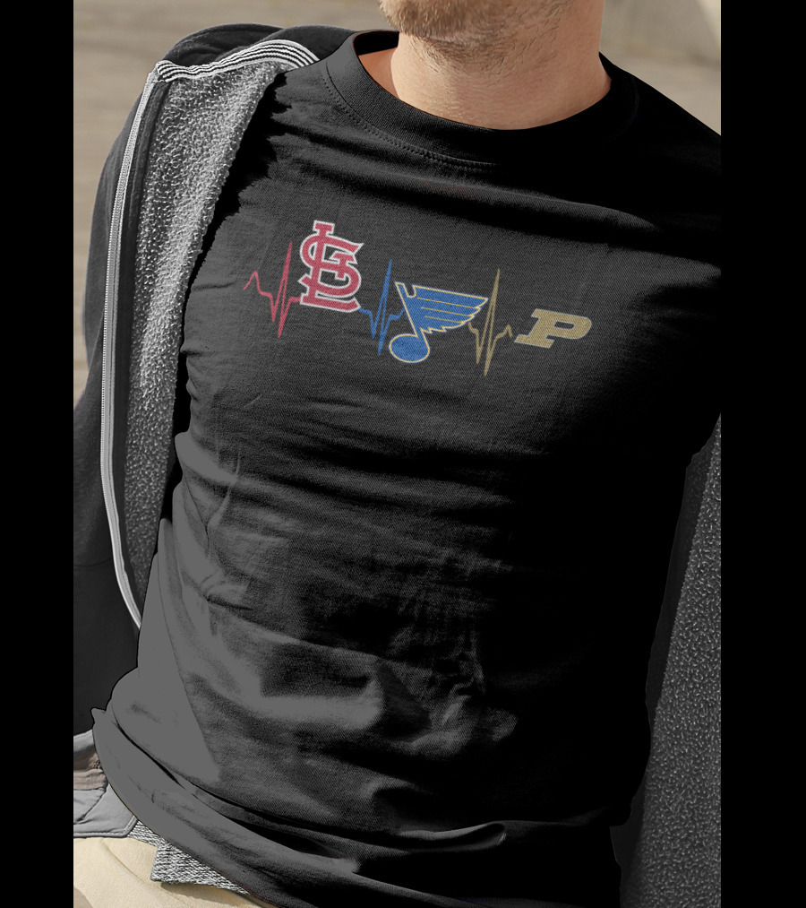 Love Heartbeat St. Louis Cardinals Blues Purdue Boilermakers T-Shirt