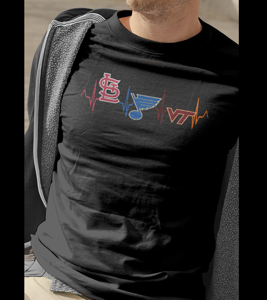 St. Louis Cardinals Blues Virginia Tech Hokies Heartbeat T-Shirt