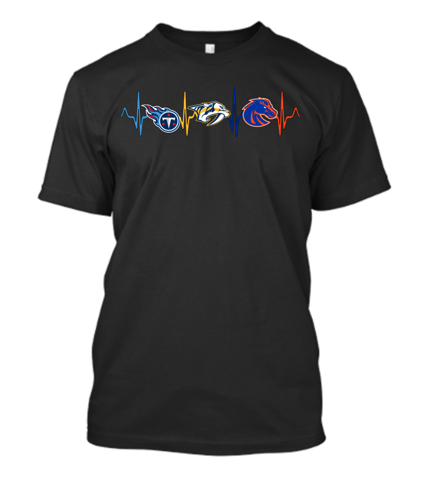 Tennessee Titans And Nashville Predators With Boise State Broncos Love Heartbeat T-Shirt