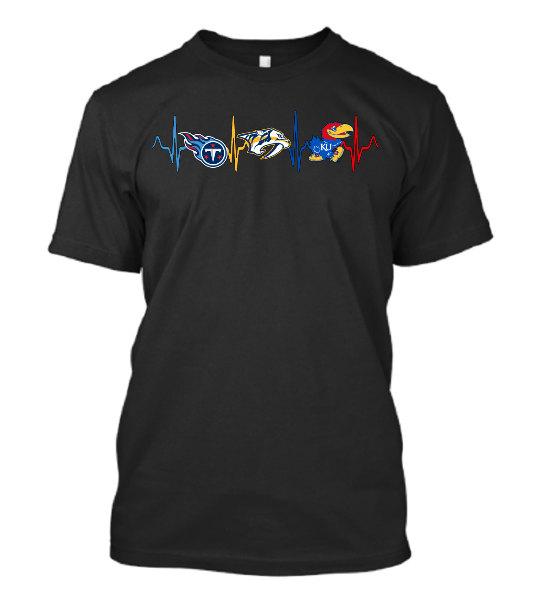 Tennessee Titans Nashville Predators Kansas Jayhawks Logo Heartbeat Kj T-Shirt